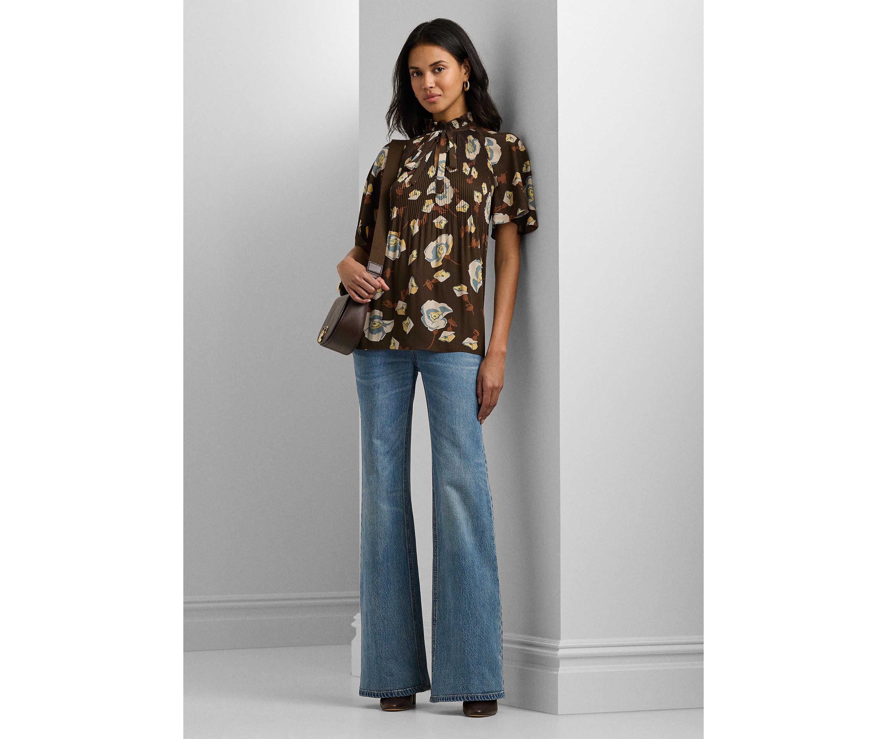 Petite Floral Pleated Georgette Blouse