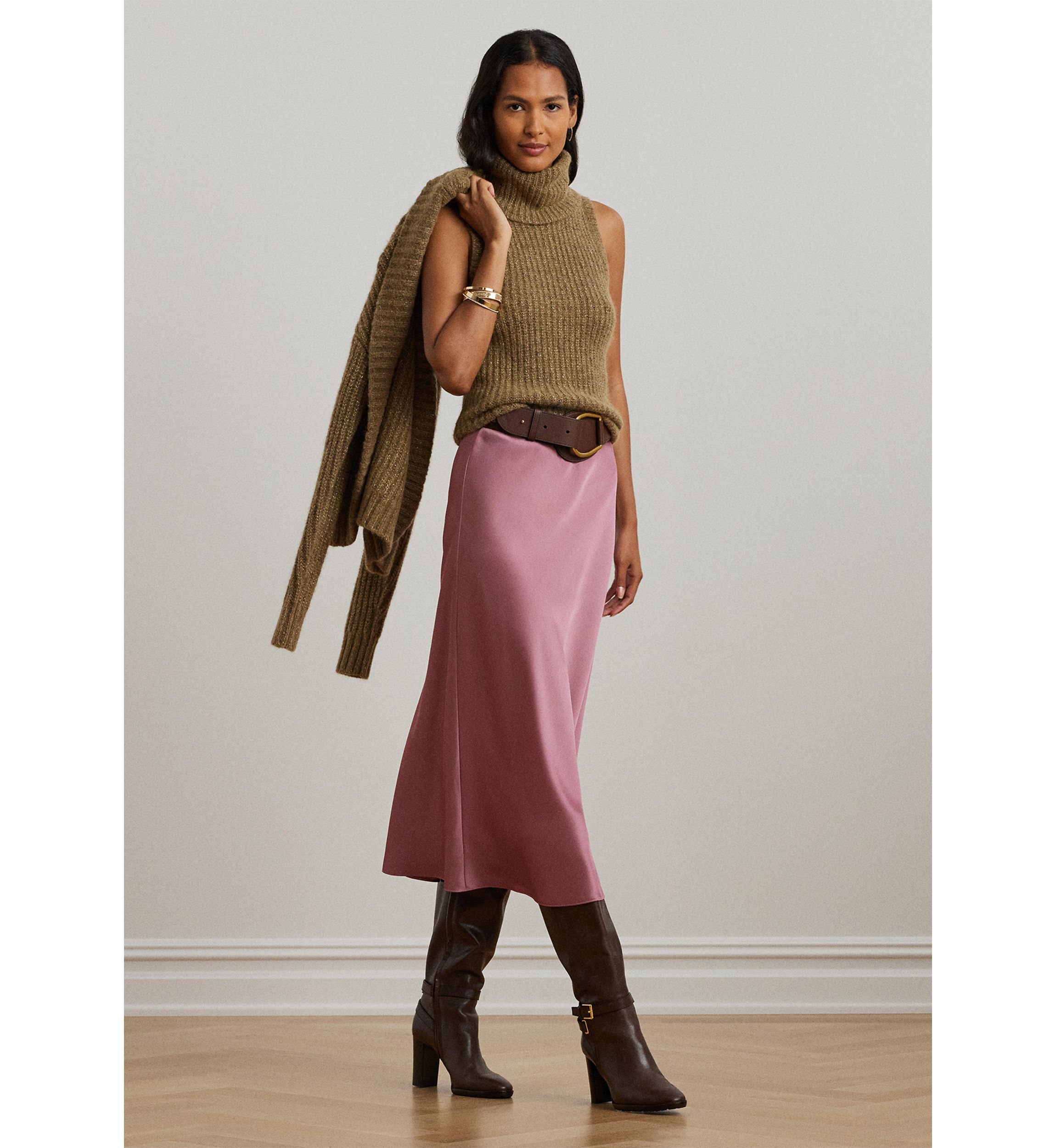 Petite Satin Charmeuse Midi Skirt