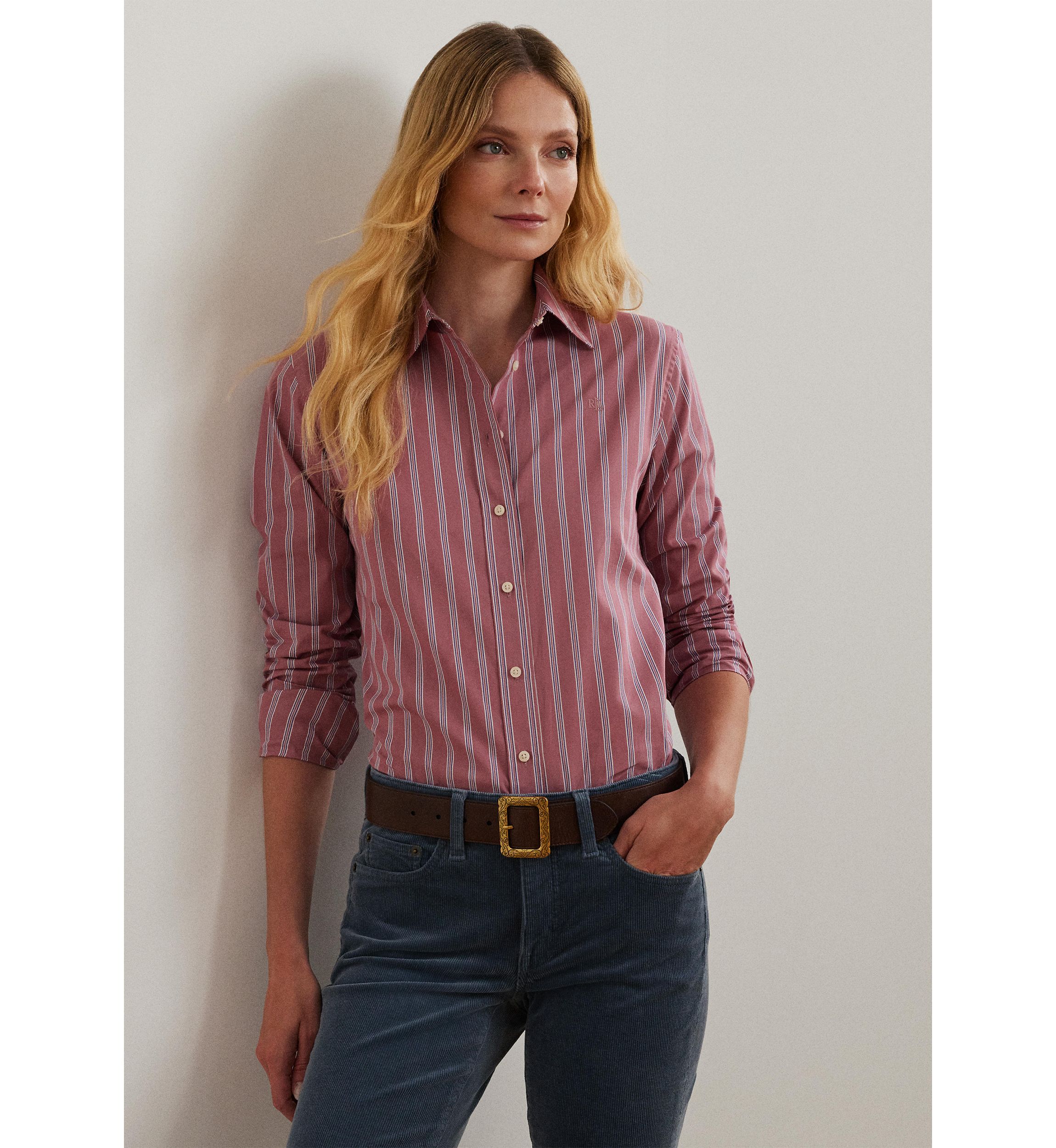 Petite Classic Fit Striped Broadcloth Shirt