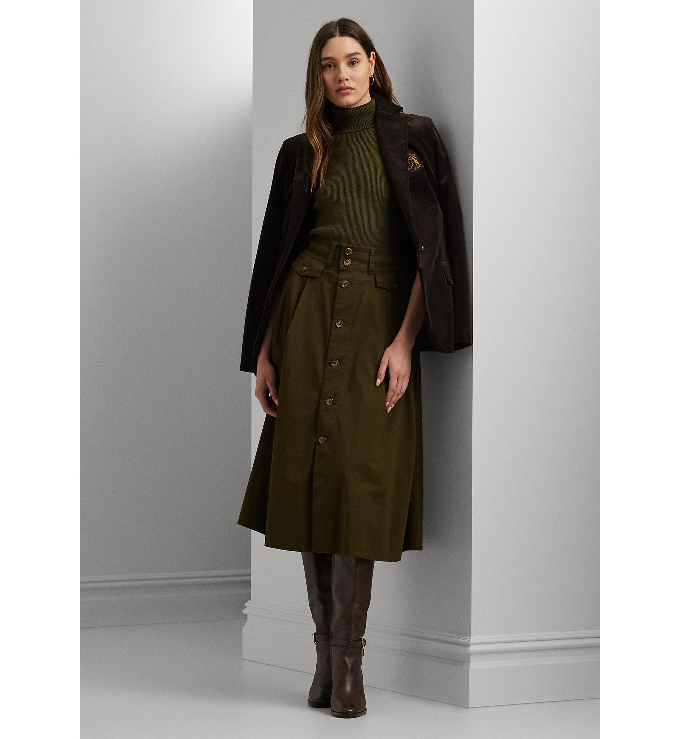 Petite Faux-Leather-Trim Ribbed Turtleneck