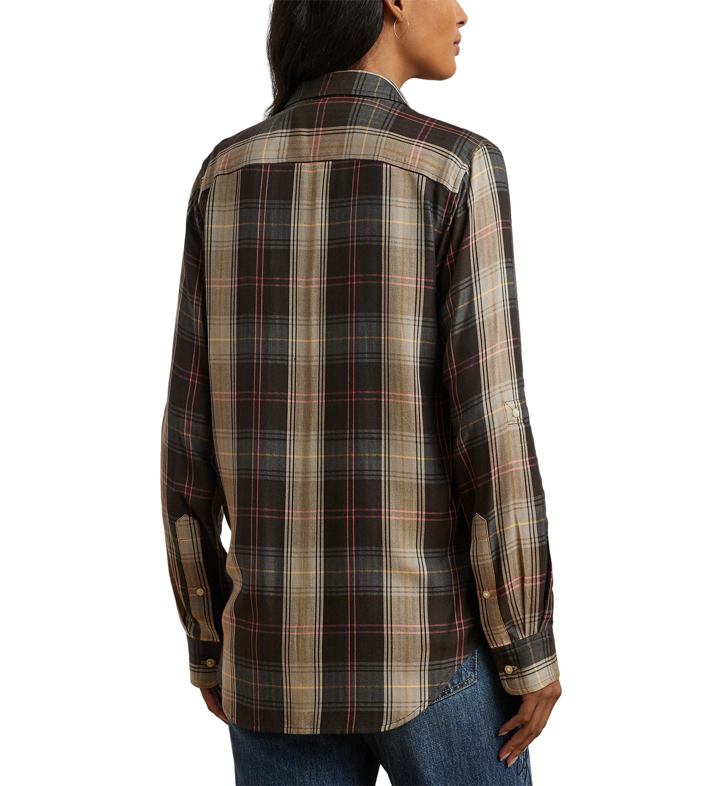 Petite Relaxed Fit Plaid Roll-Tab-Sleeve Shirt