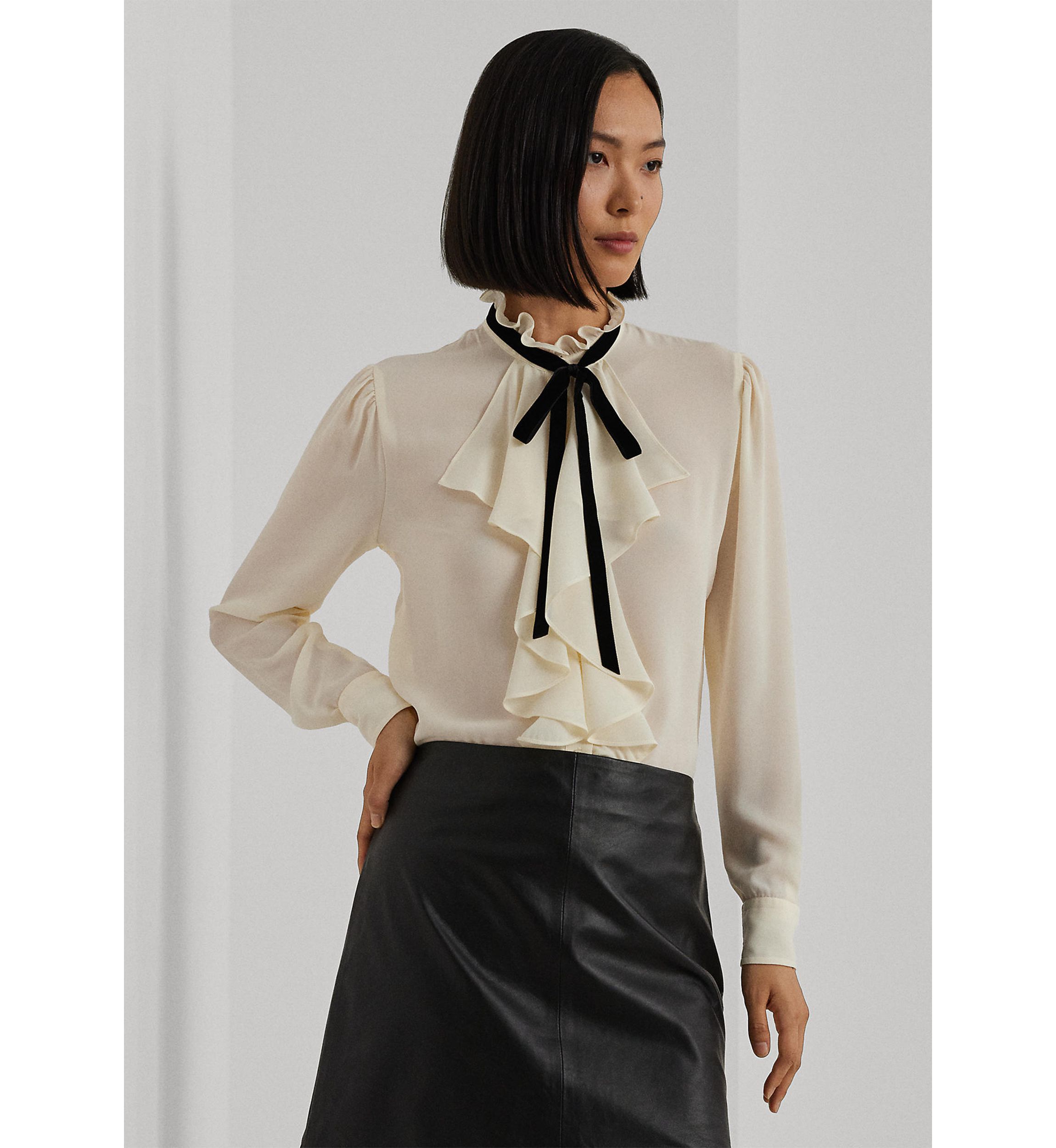 Petite Size Ruffle-Trim Georgette Blouse