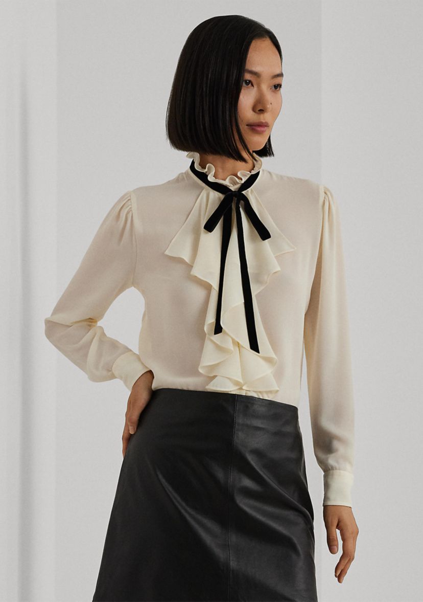 Petite Size Ruffle-Trim Georgette Blouse
