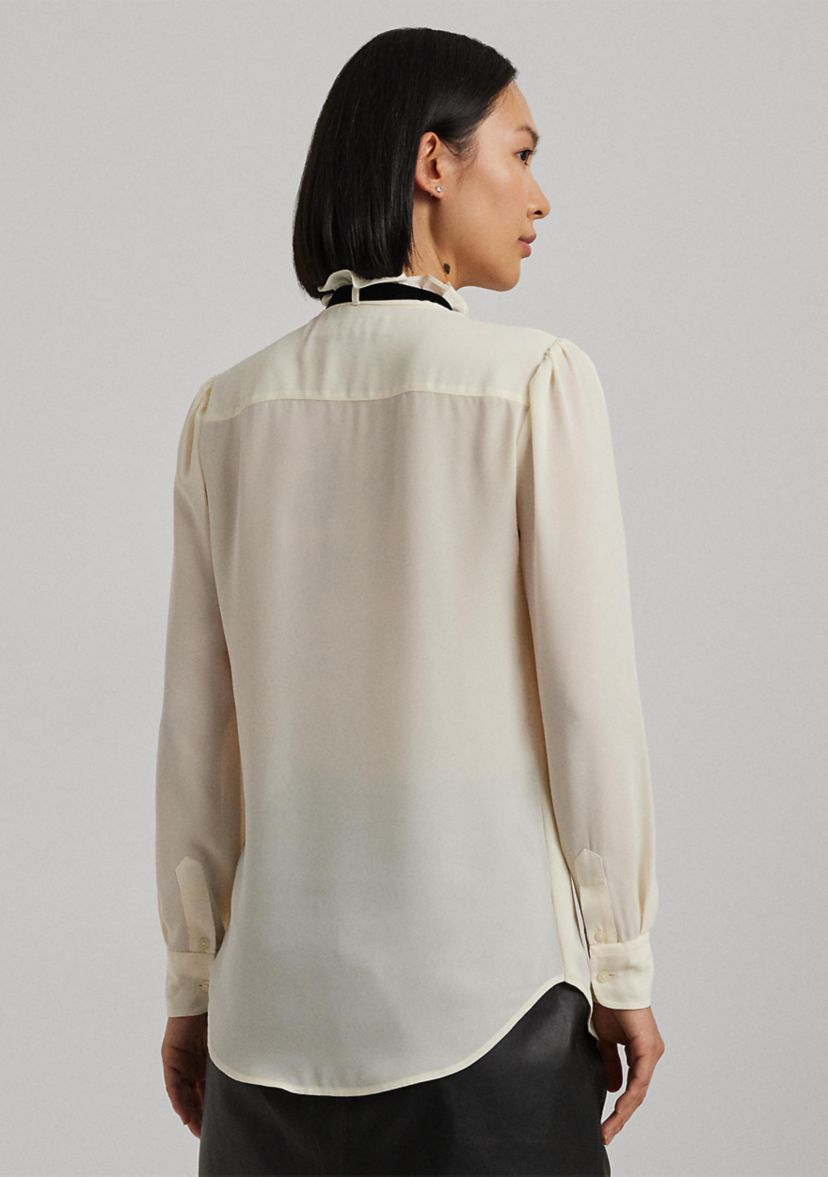 Petite Size Ruffle-Trim Georgette Blouse