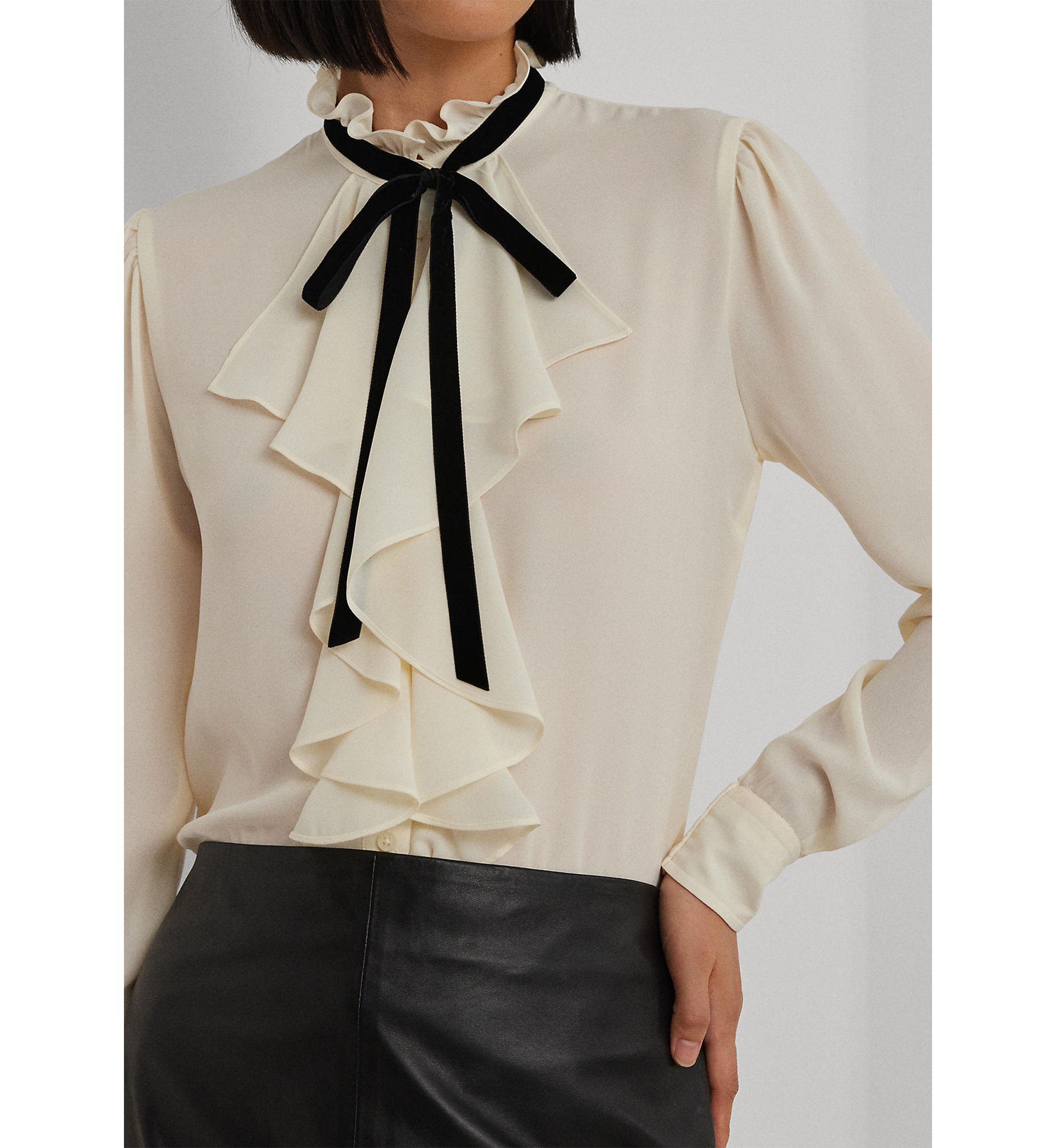 Petite Size Ruffle-Trim Georgette Blouse