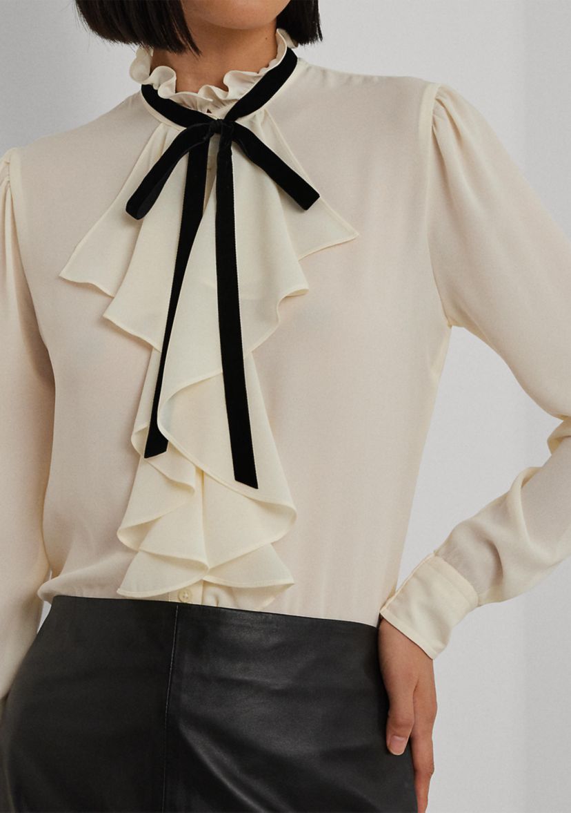 Petite Size Ruffle-Trim Georgette Blouse