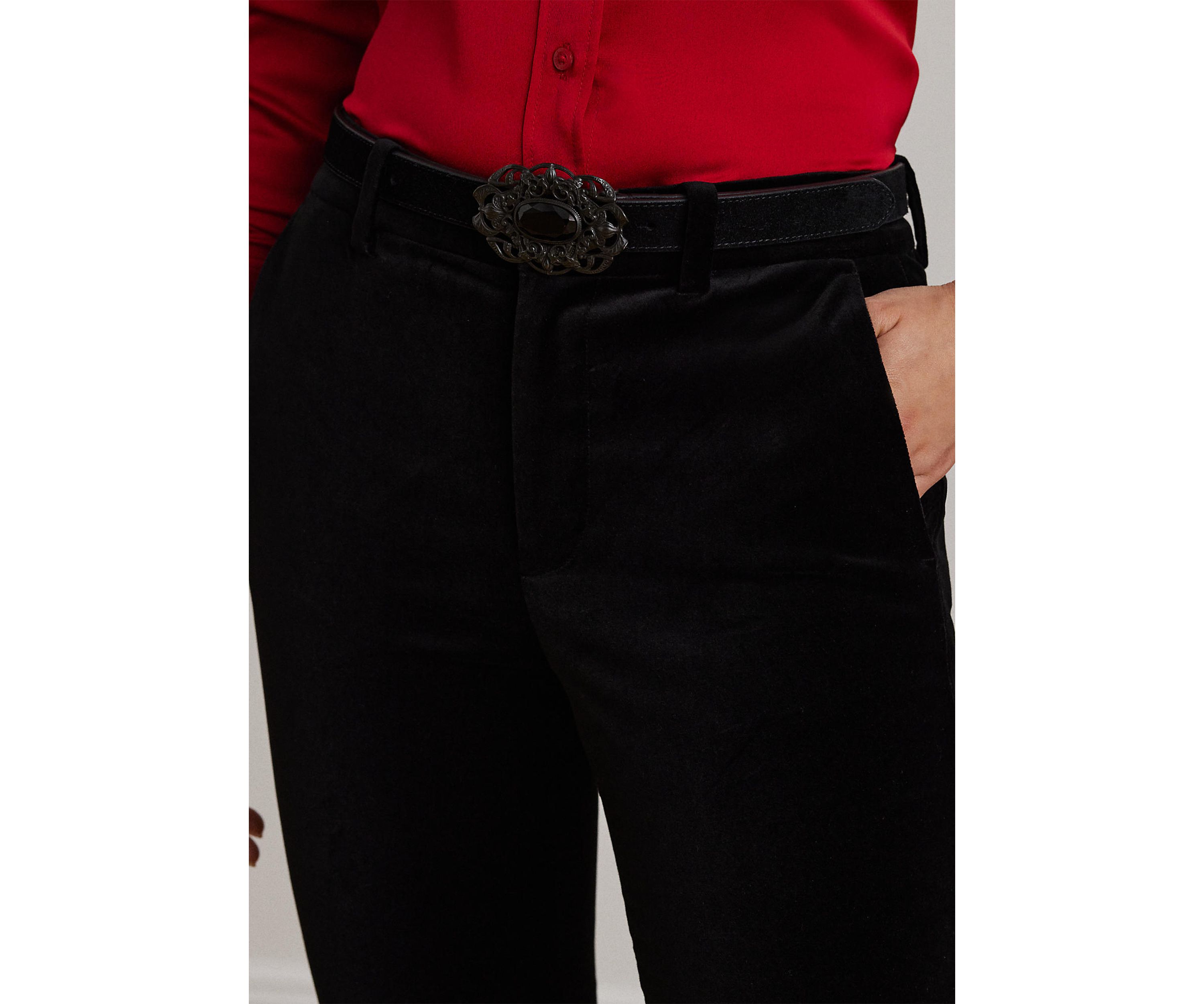 Petite Size High-Rise Stretch Velvet Boot Trousers