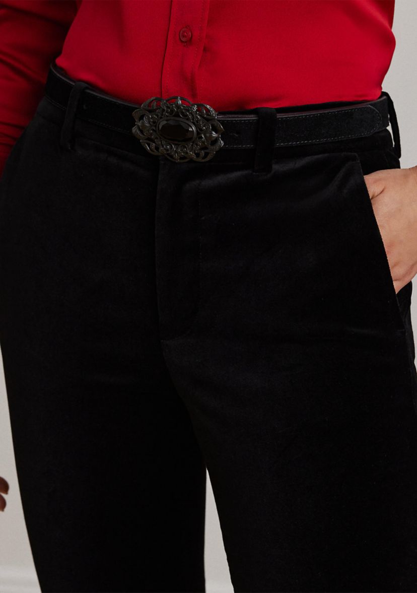 Petite Size High-Rise Stretch Velvet Boot Trousers