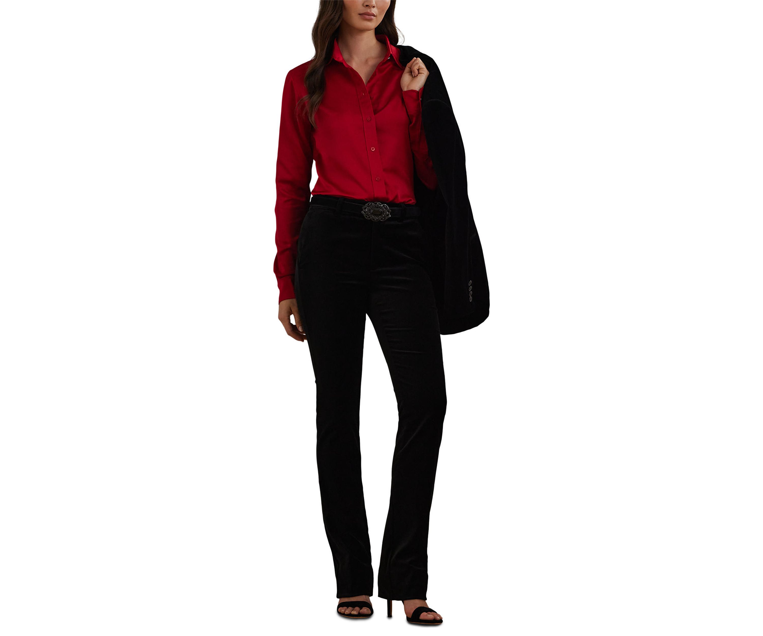 Petite Size High-Rise Stretch Velvet Boot Trousers