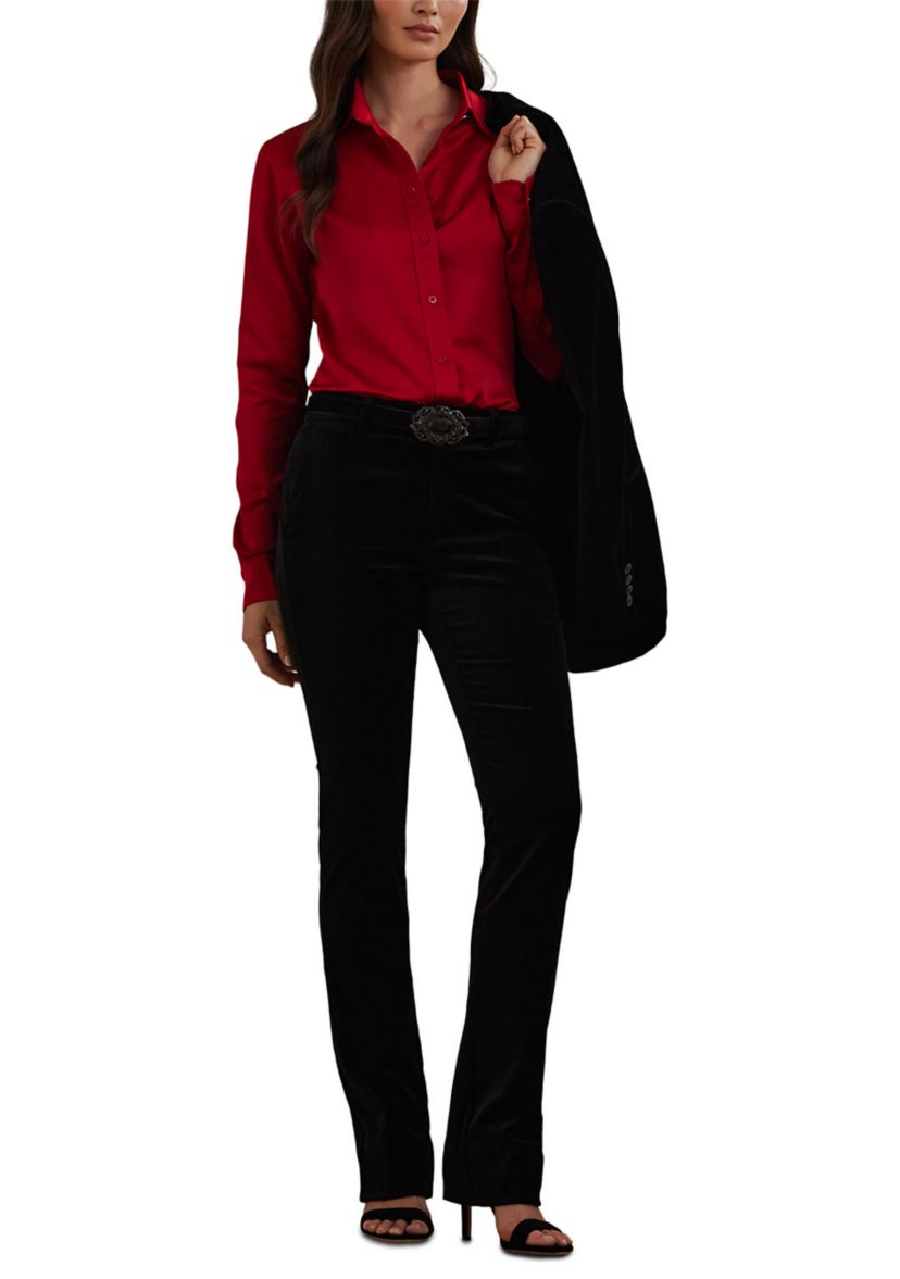 Petite Size High-Rise Stretch Velvet Boot Trousers