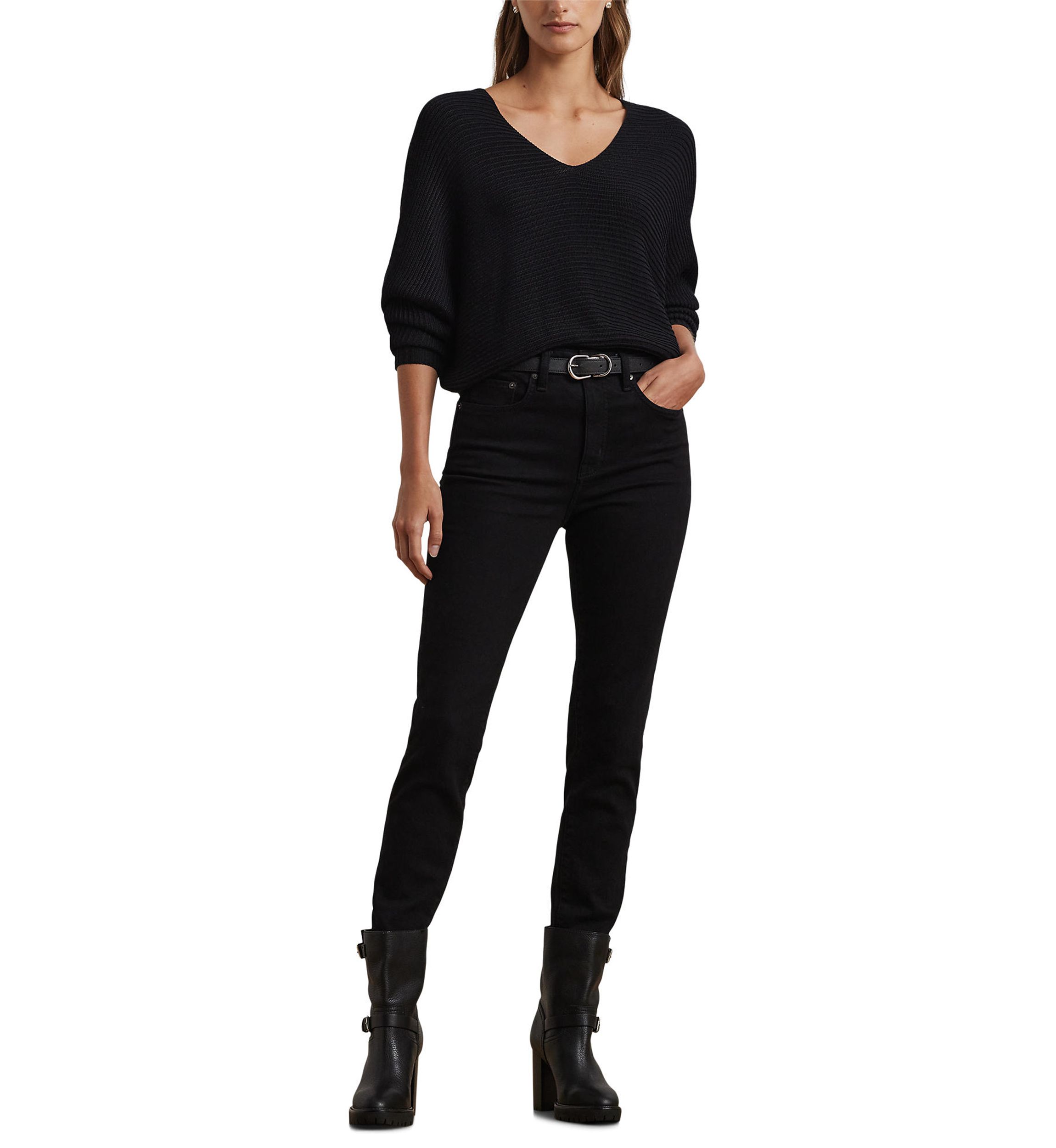 Petite Size Rib-Knit Dolman-Sleeve Sweater