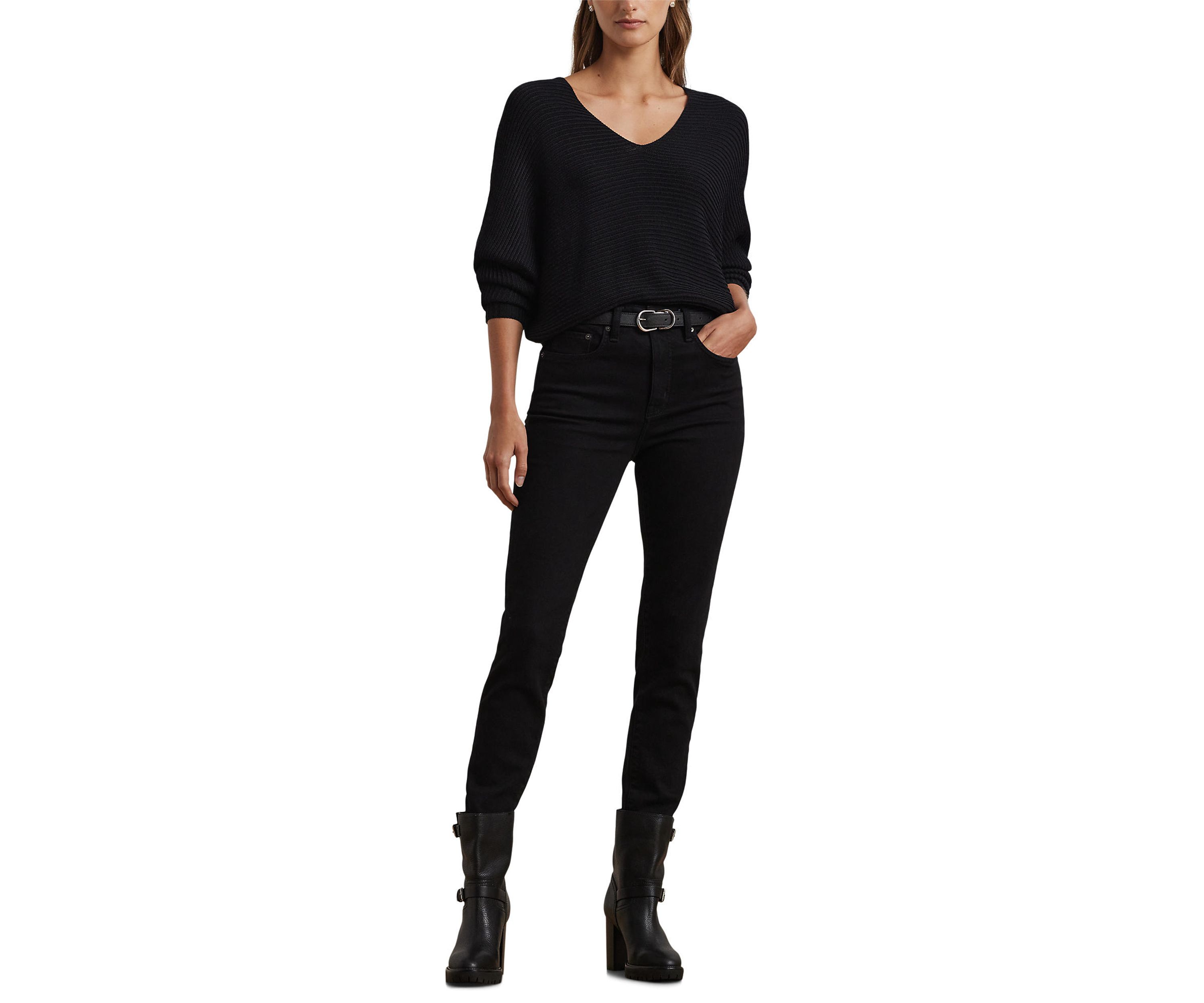 Petite Size Rib-Knit Dolman-Sleeve Sweater