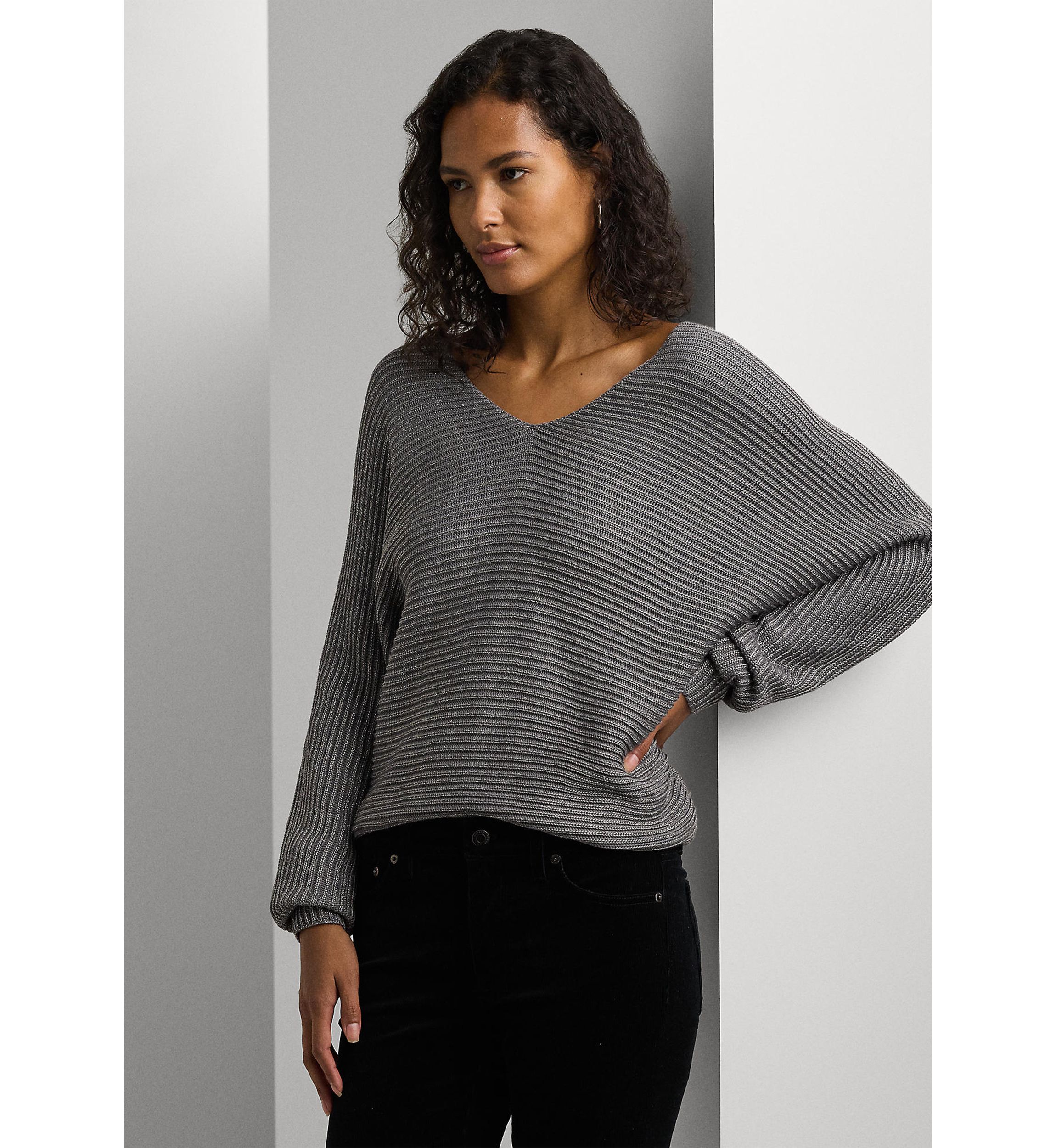 Petite Size Metallic Rib-Knit Dolman-Sleeve Sweater