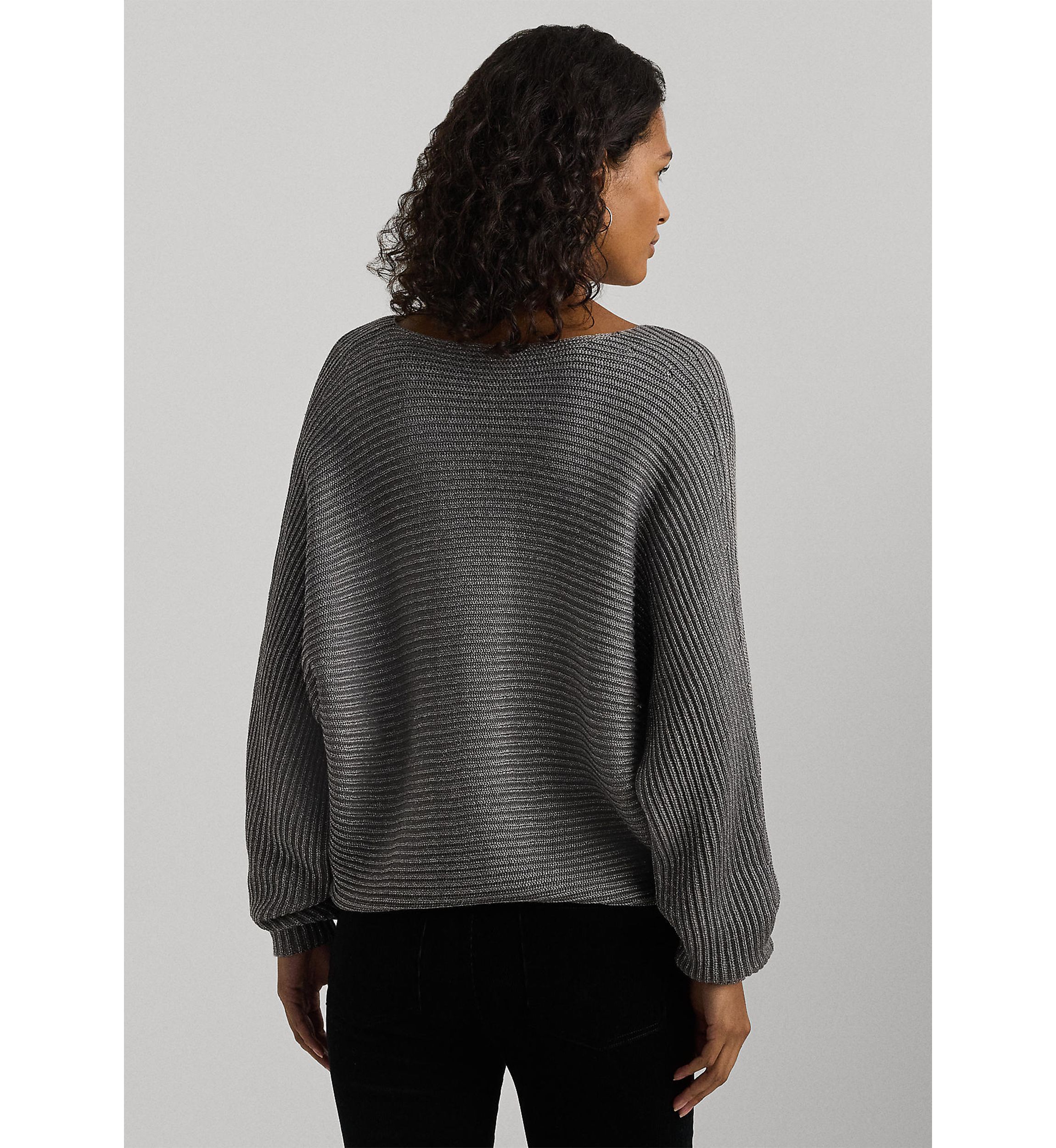 Petite Size Metallic Rib-Knit Dolman-Sleeve Sweater