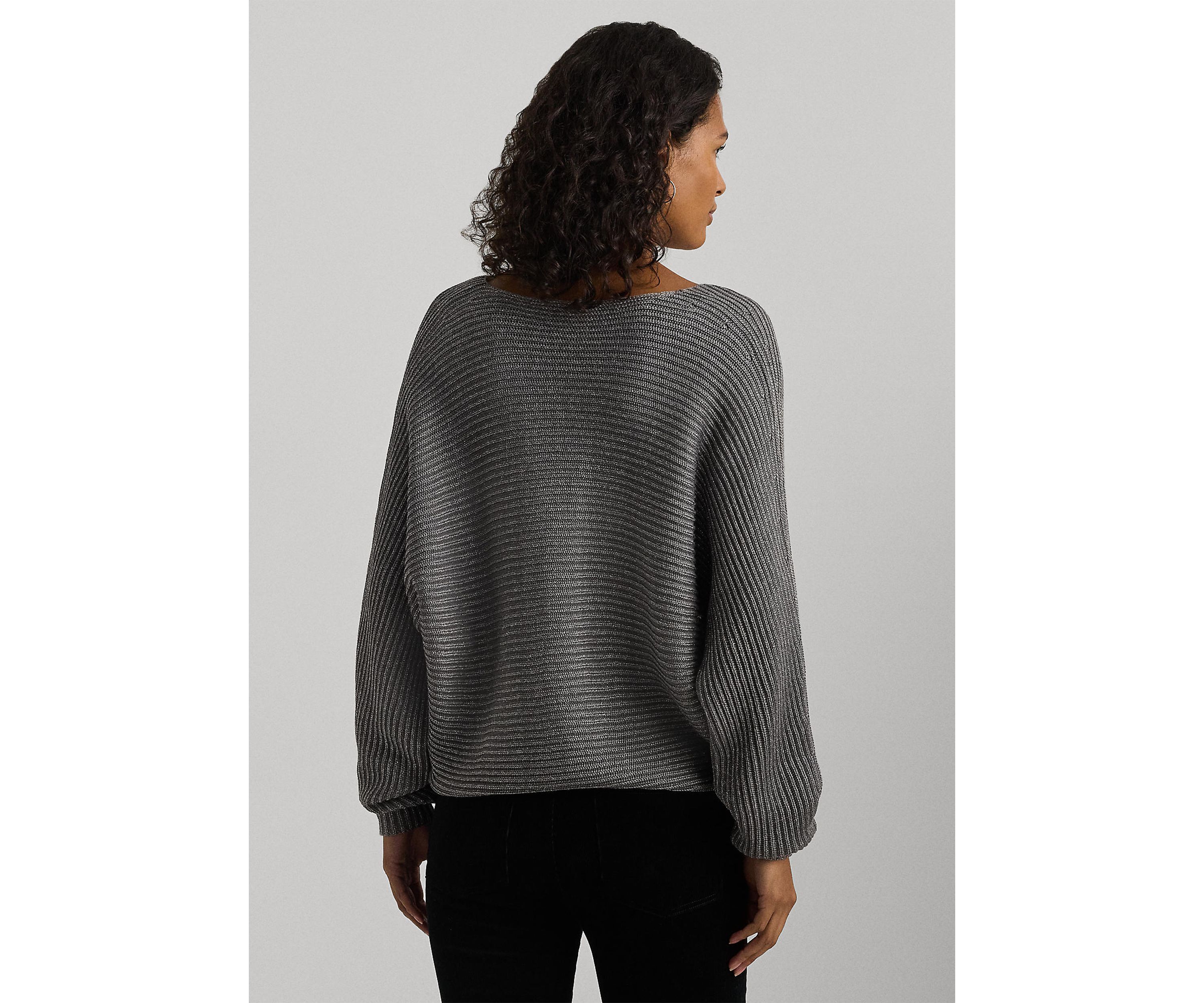 Petite Size Metallic Rib-Knit Dolman-Sleeve Sweater