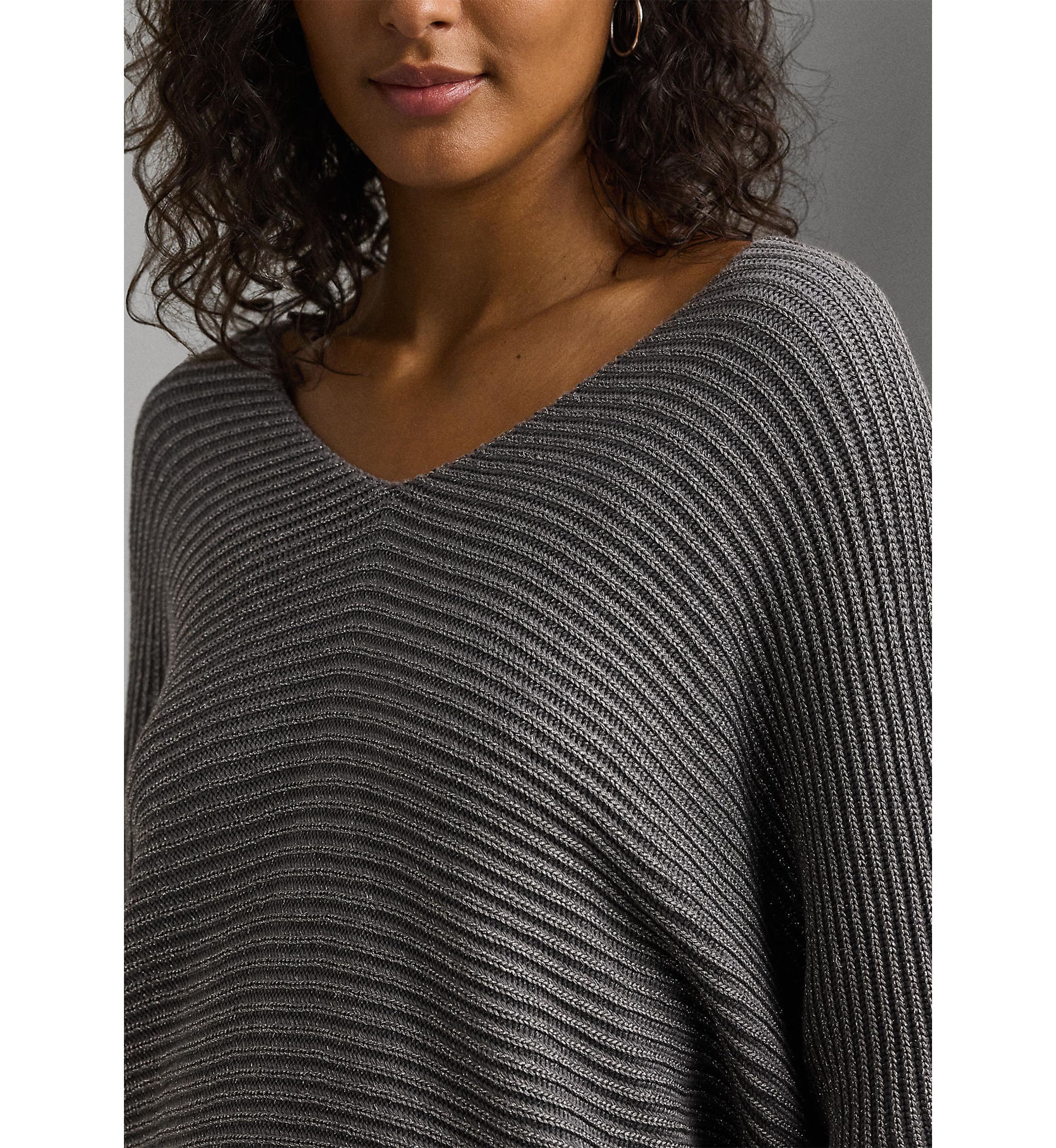 Petite Size Metallic Rib-Knit Dolman-Sleeve Sweater