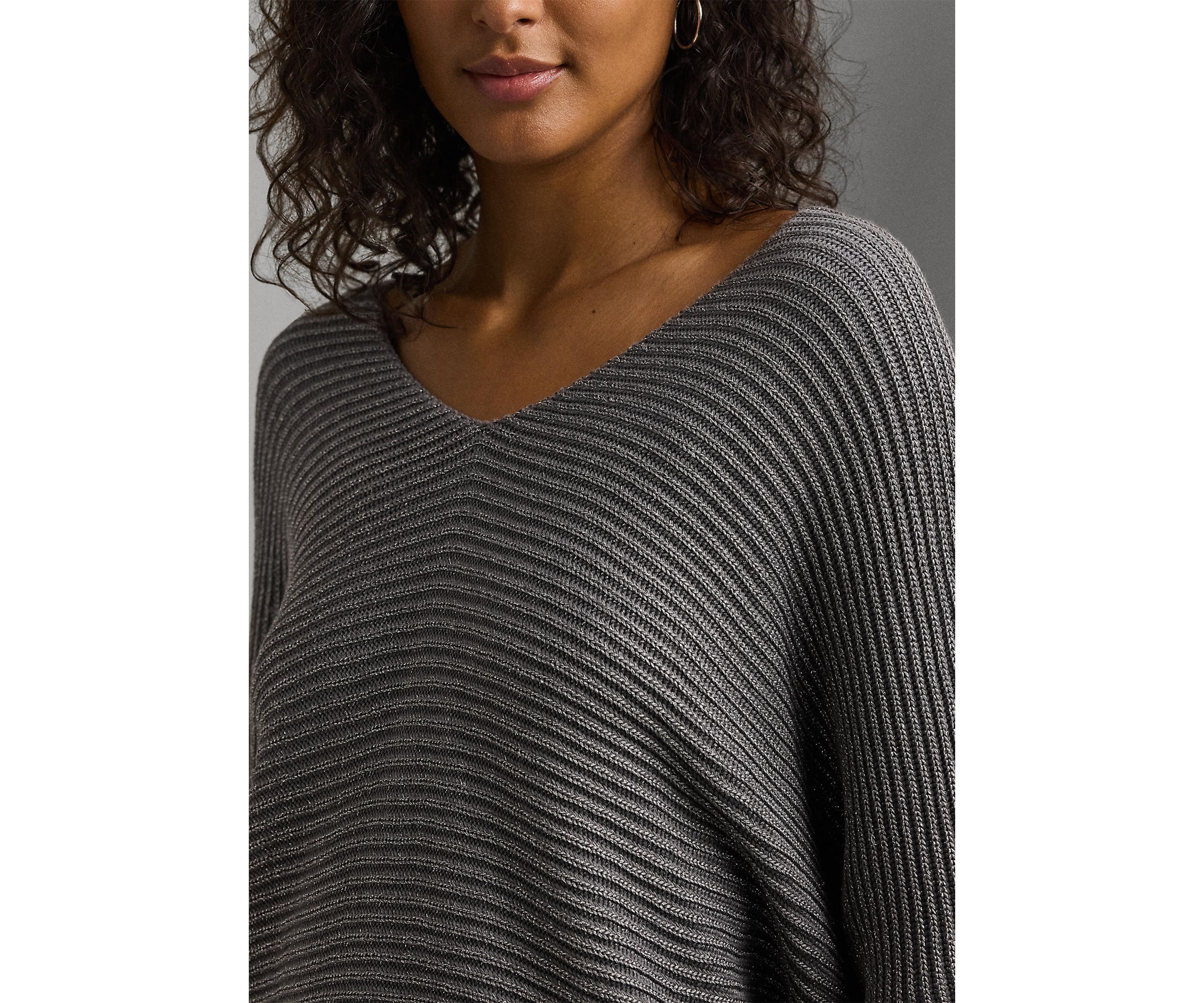 Petite Size Metallic Rib-Knit Dolman-Sleeve Sweater