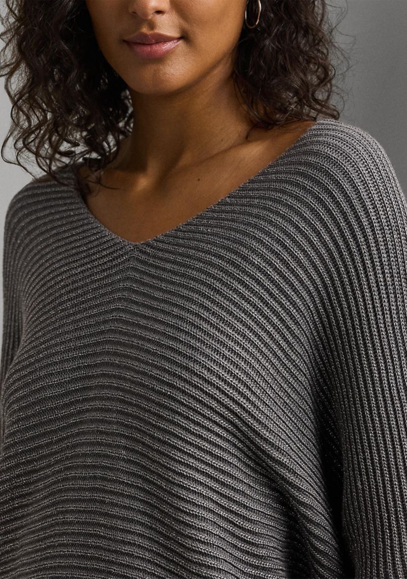 Petite Size Metallic Rib-Knit Dolman-Sleeve Sweater