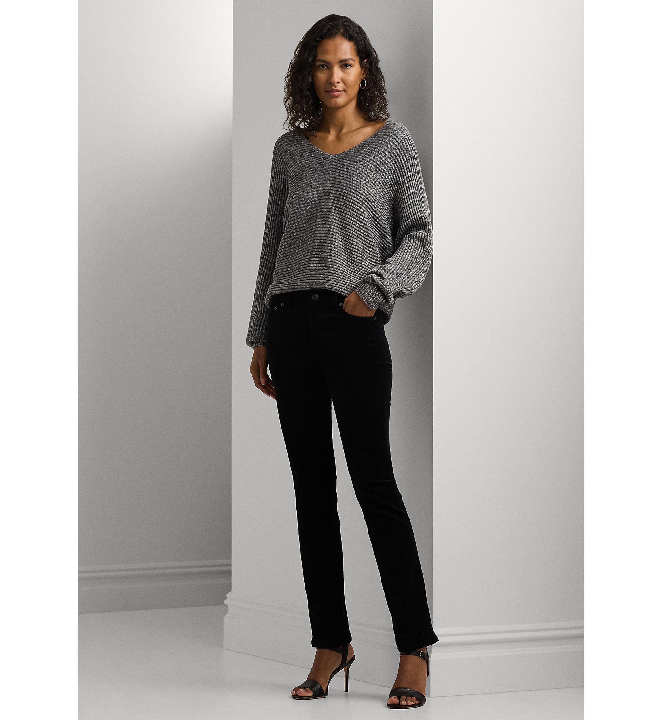 Petite Size Metallic Rib-Knit Dolman-Sleeve Sweater