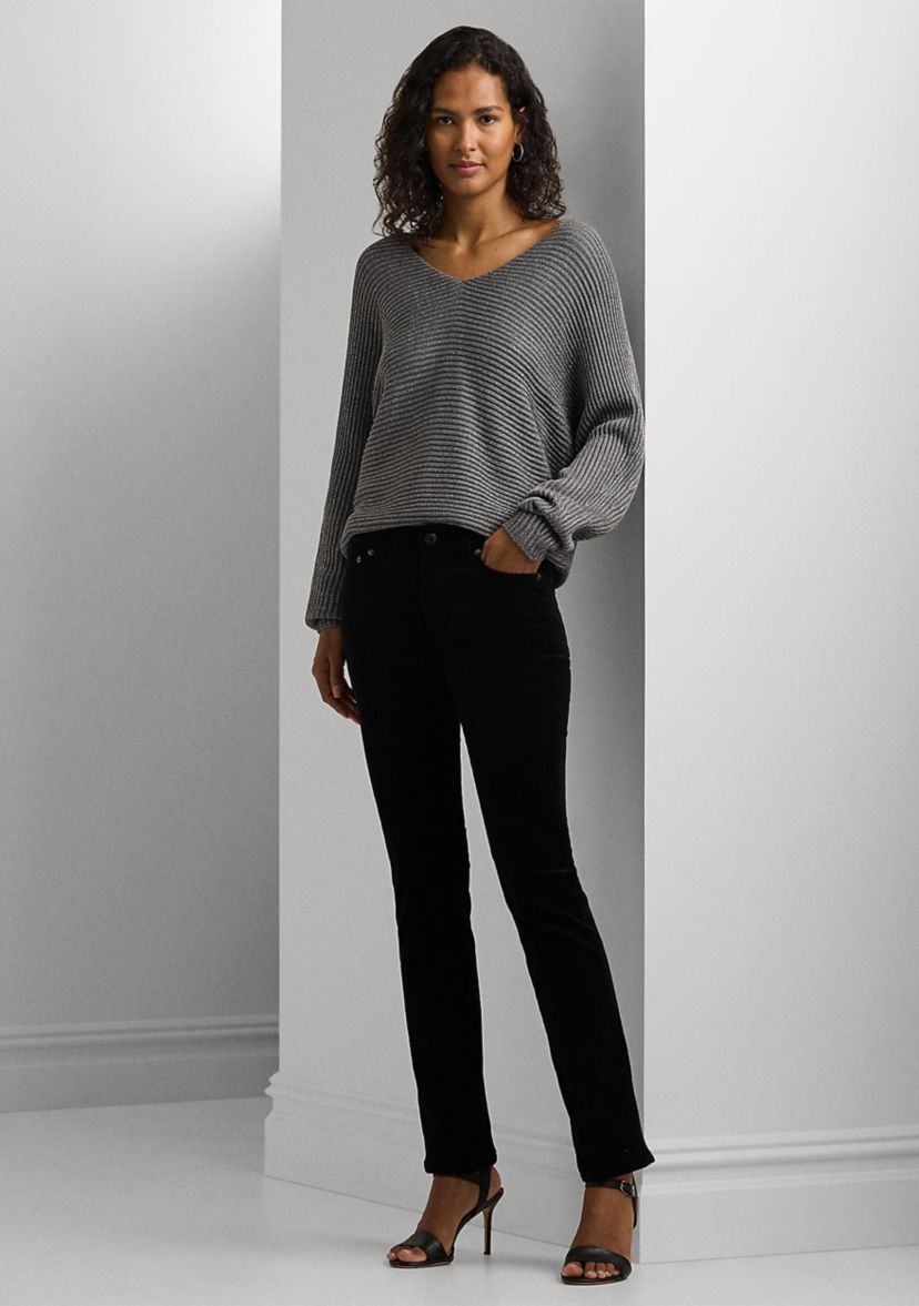Petite Size Metallic Rib-Knit Dolman-Sleeve Sweater