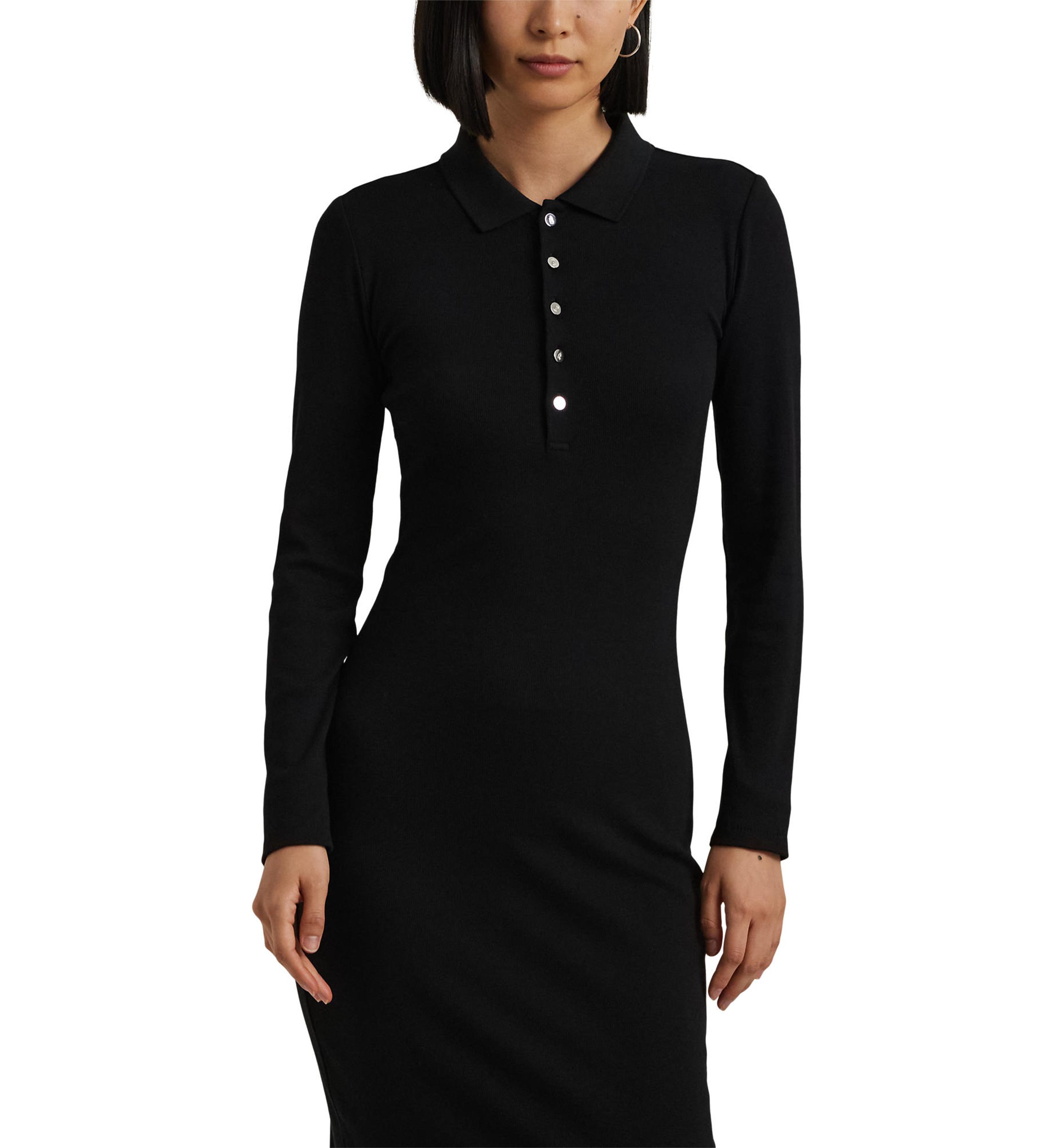 Petite Size Rib-Knit Cotton-Blend Polo Dress