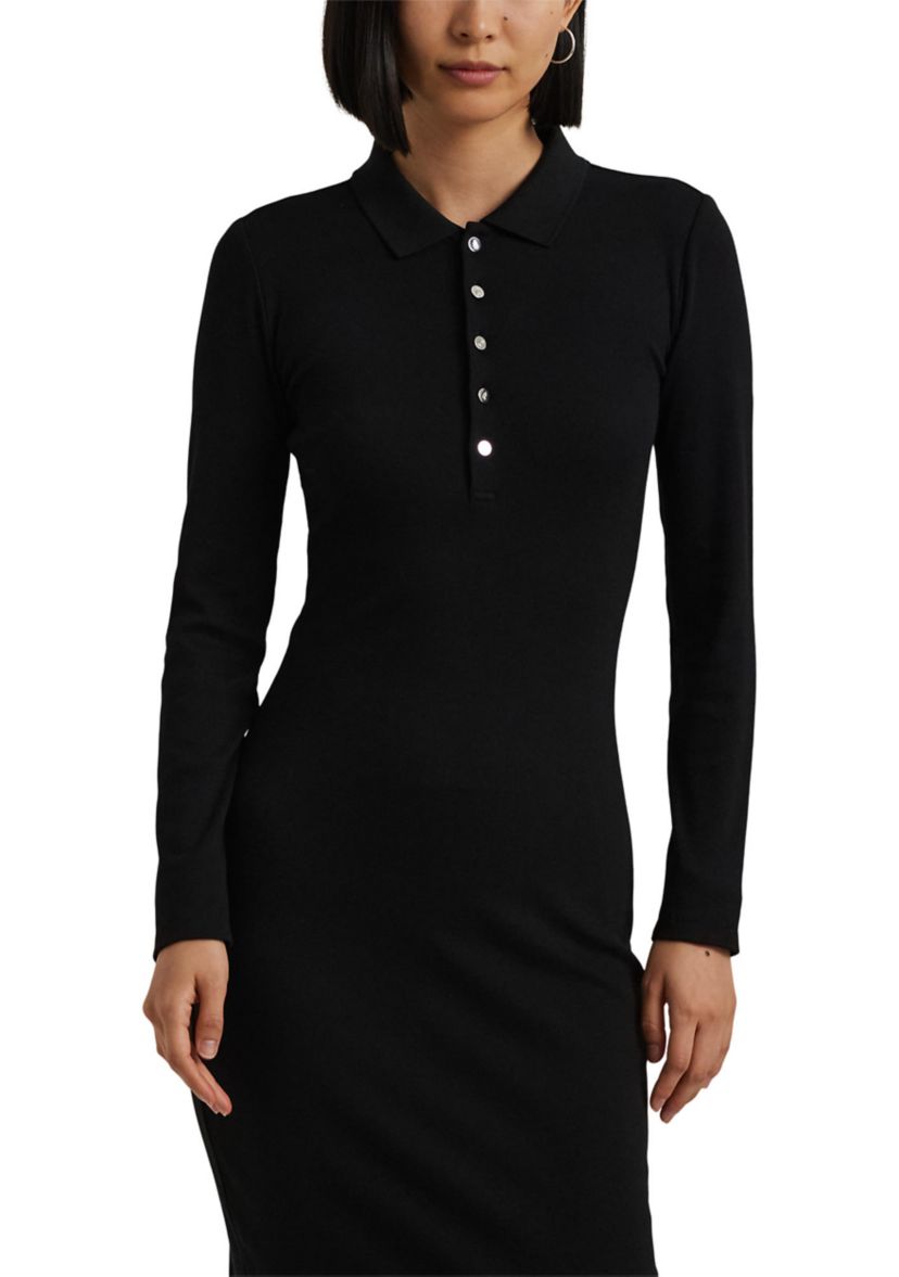 Petite Size Rib-Knit Cotton-Blend Polo Dress