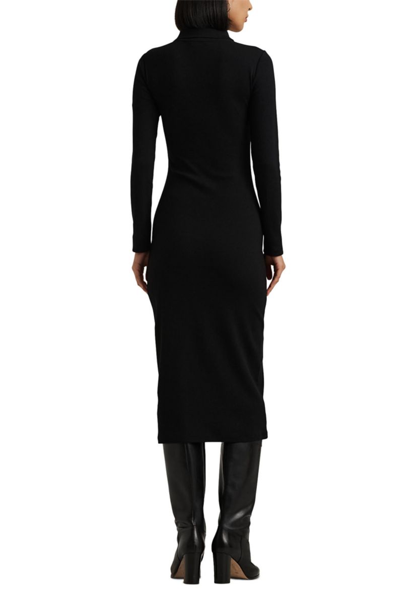Petite Size Rib-Knit Cotton-Blend Polo Dress
