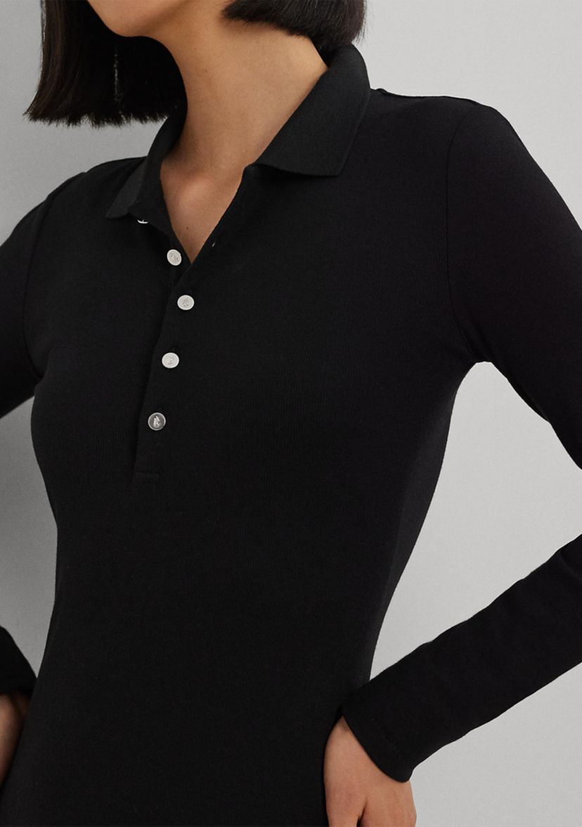 Petite Size Rib-Knit Cotton-Blend Polo Dress