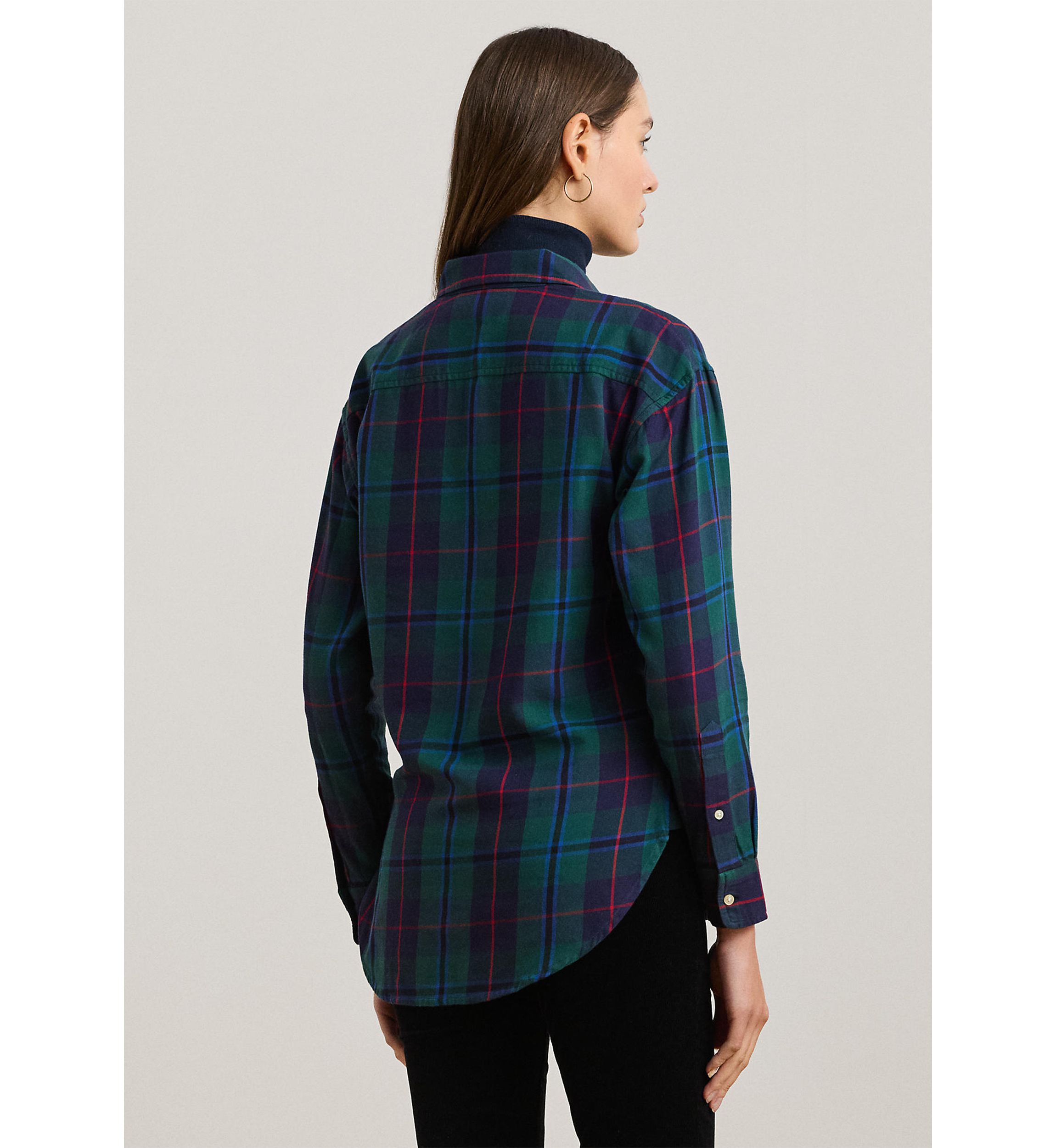 Petite Size Relaxed Fit Black Watch Plaid Shirt
