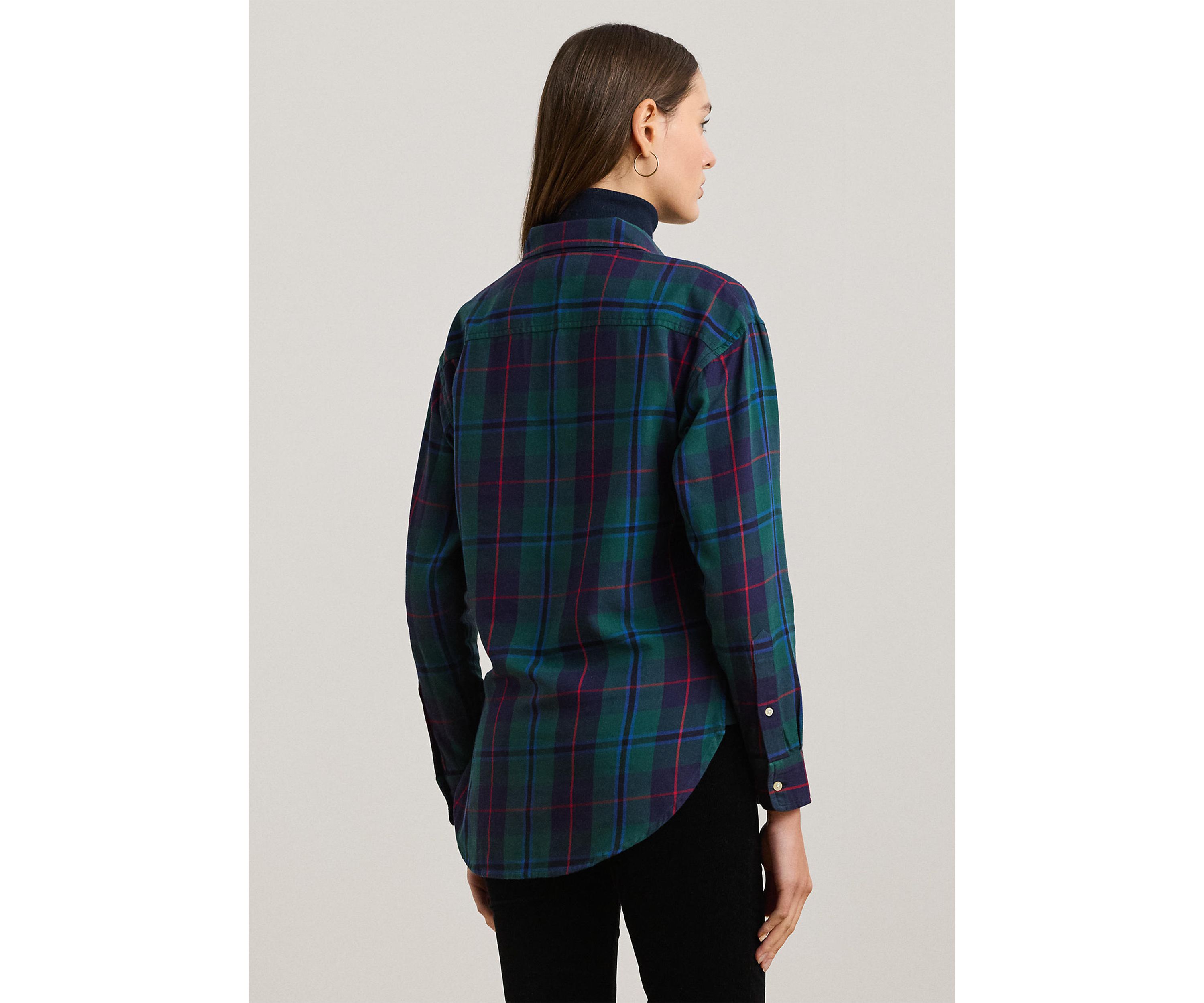 Petite Size Relaxed Fit Black Watch Plaid Shirt