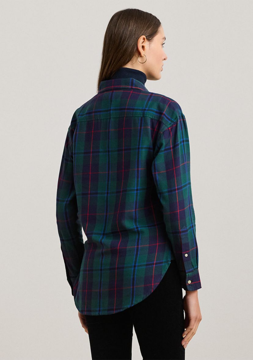 Petite Size Relaxed Fit Black Watch Plaid Shirt