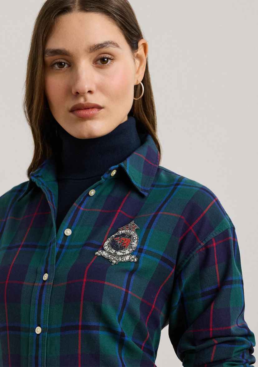 Petite Size Relaxed Fit Black Watch Plaid Shirt