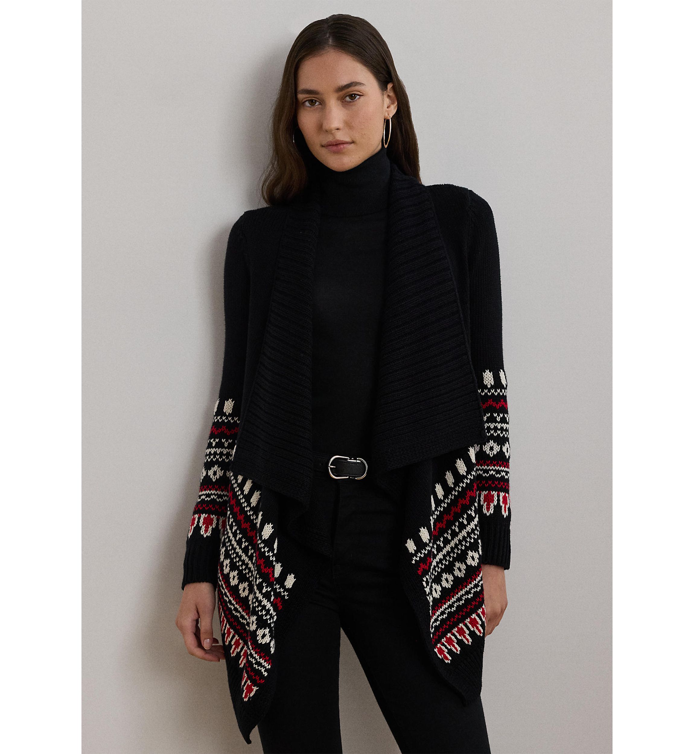 Petite Size Fair Isle Cotton Shawl Collar Cardigan