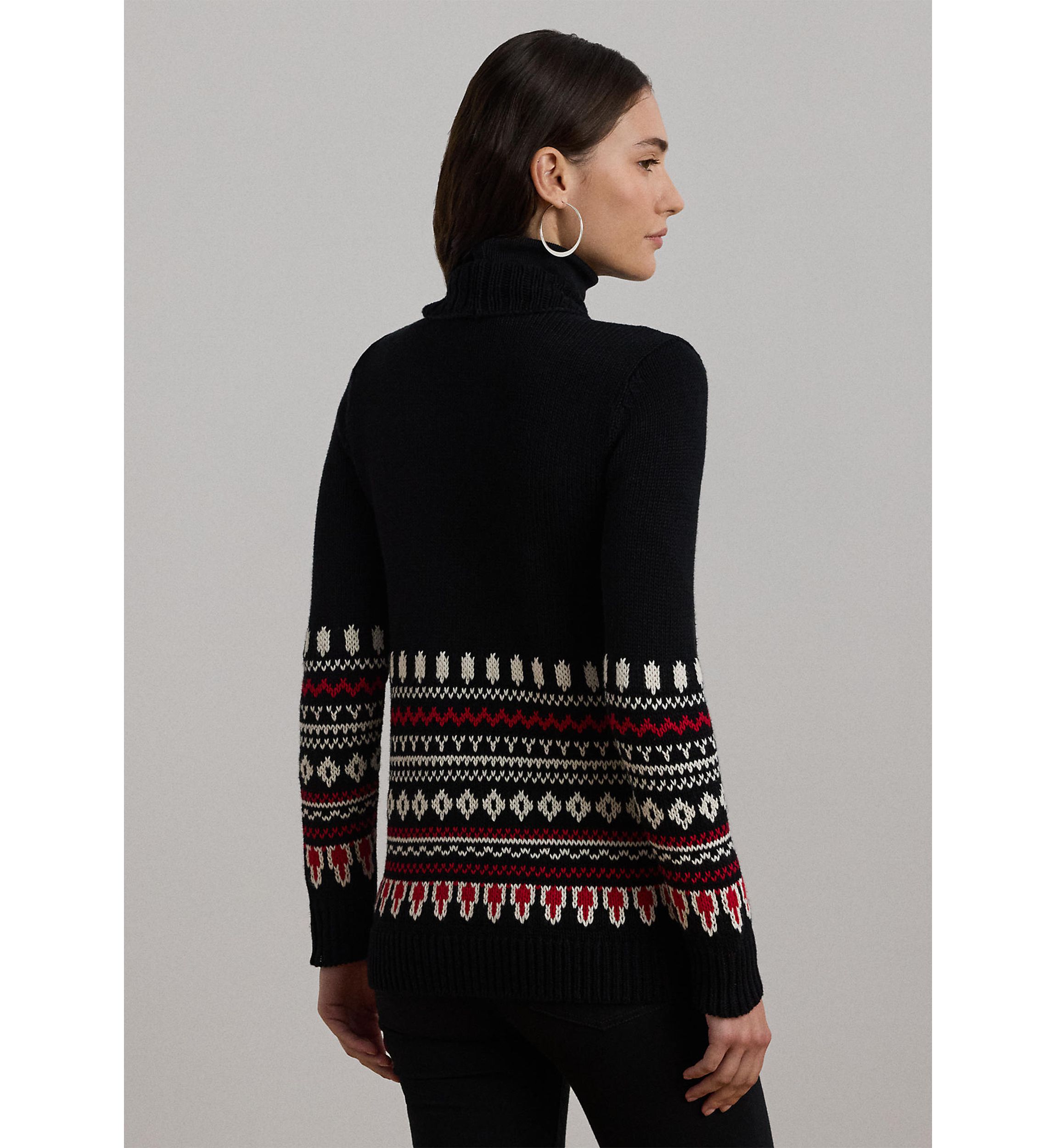 Petite Size Fair Isle Cotton Shawl Collar Cardigan