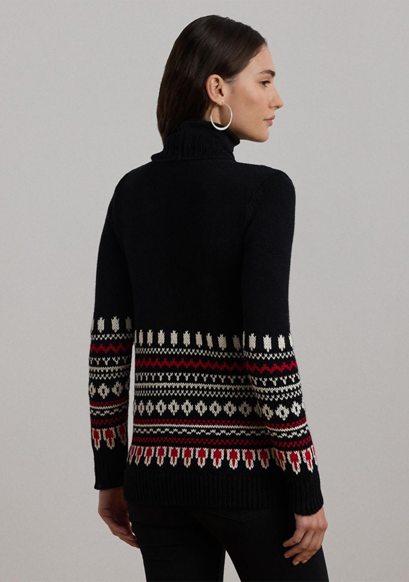 Petite Size Fair Isle Cotton Shawl Collar Cardigan