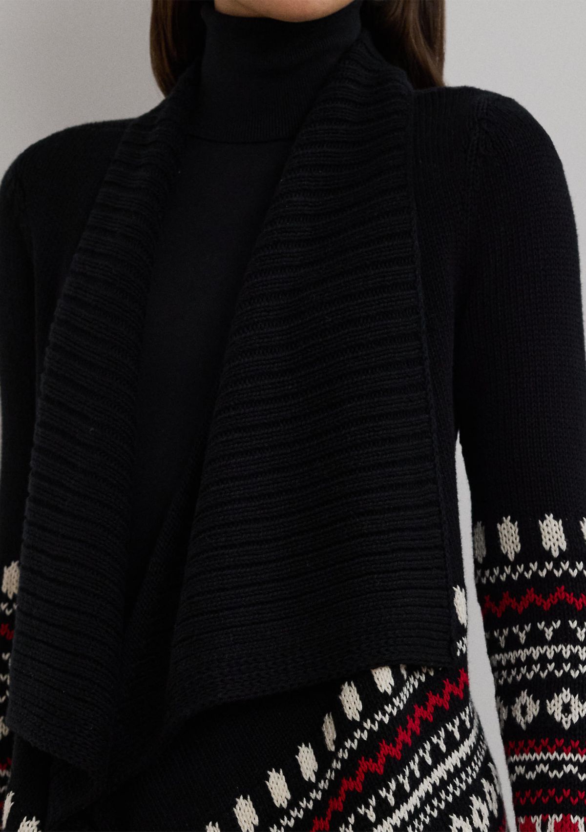 Petite Size Fair Isle Cotton Shawl Collar Cardigan