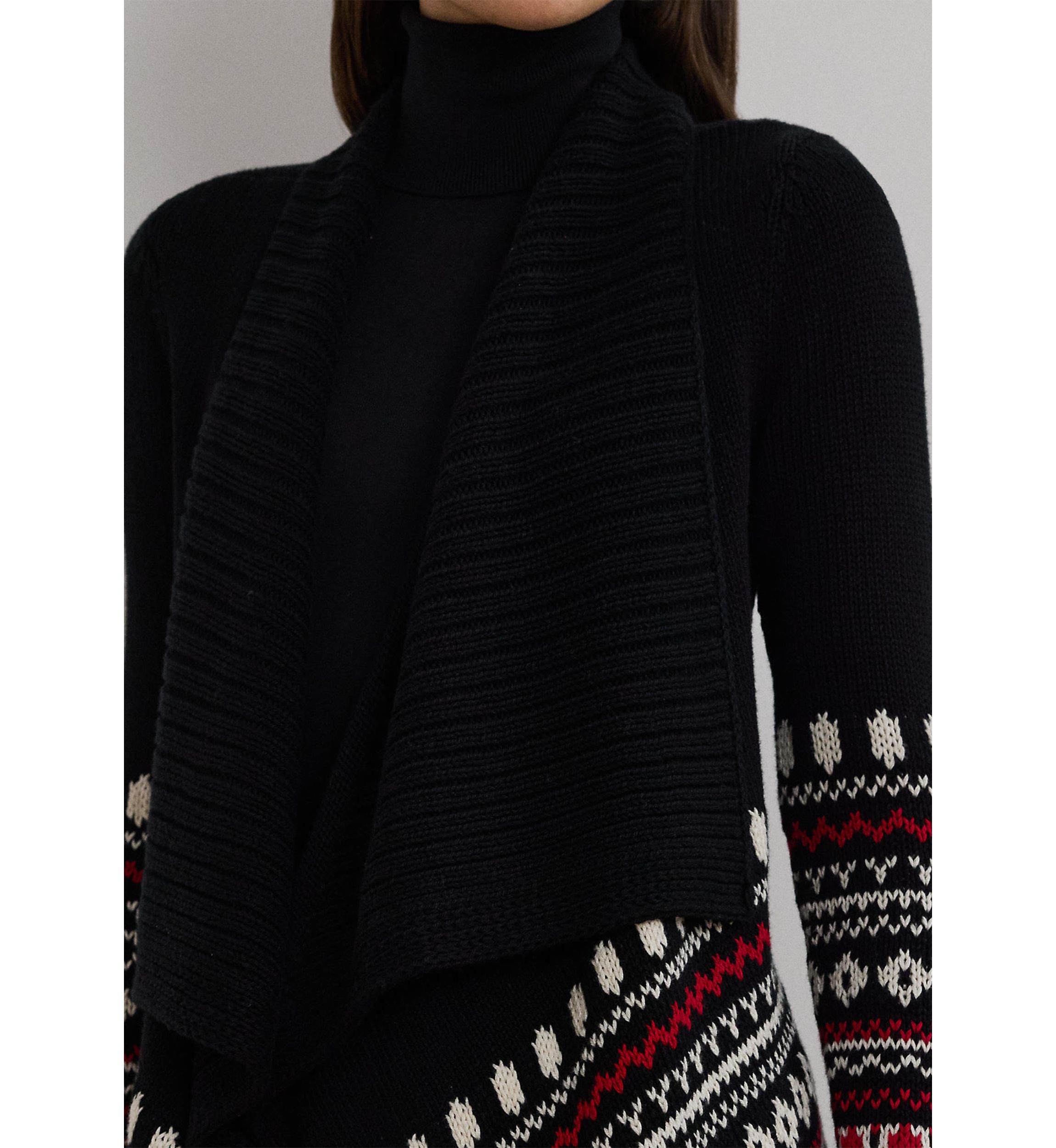 Petite Size Fair Isle Cotton Shawl Collar Cardigan