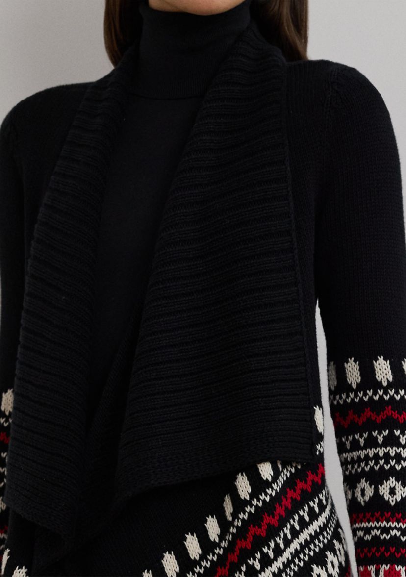 Petite Size Fair Isle Cotton Shawl Collar Cardigan
