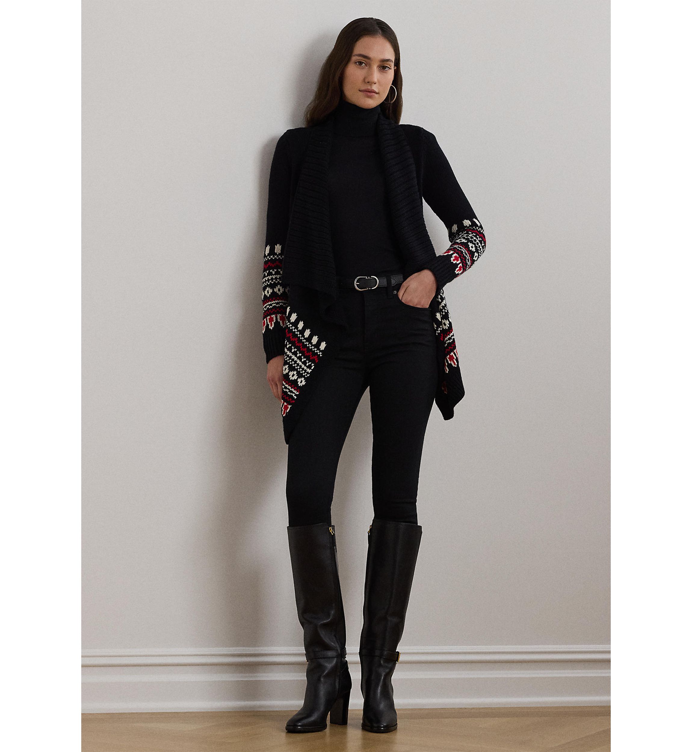 Petite Size Fair Isle Cotton Shawl Collar Cardigan