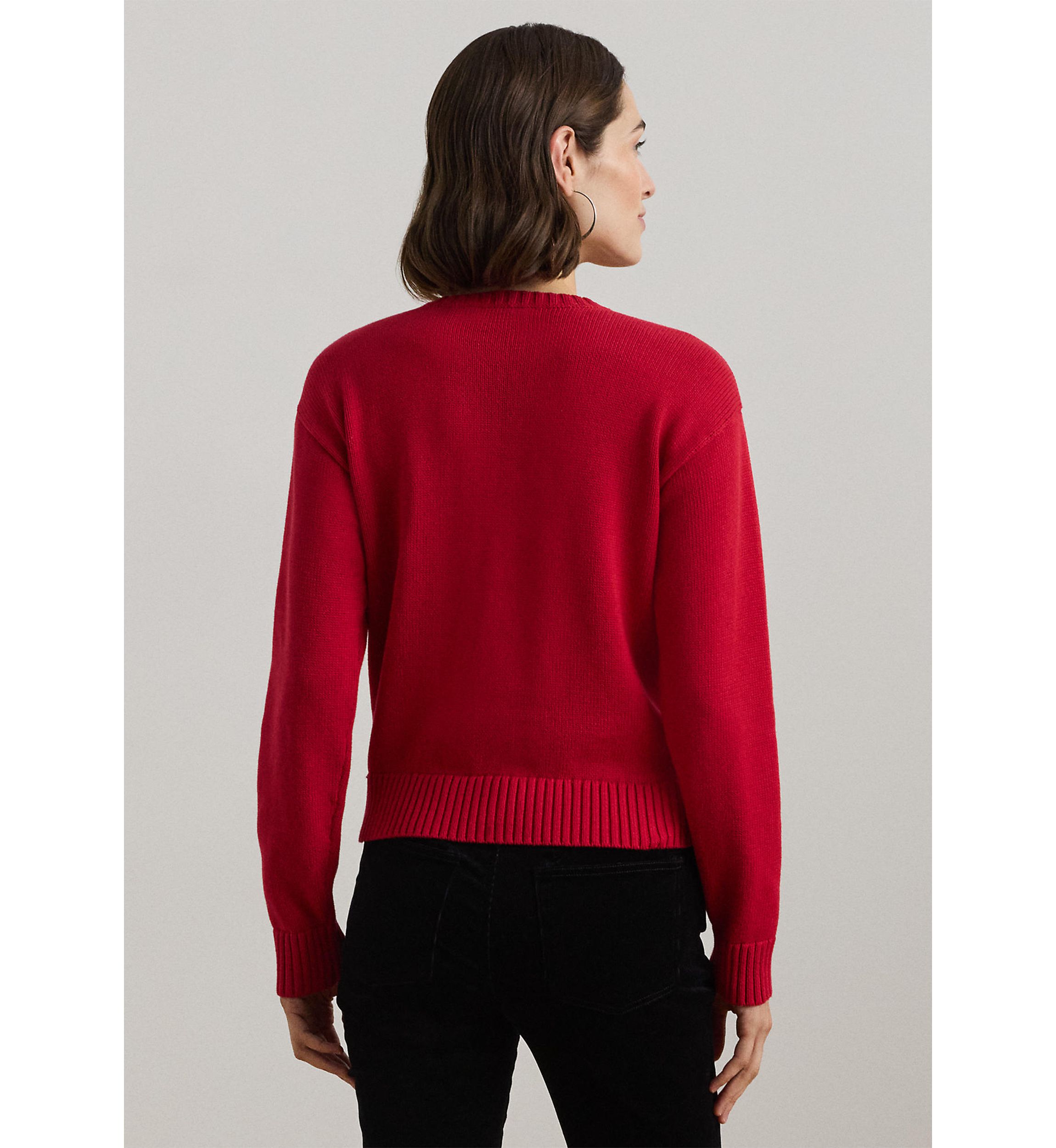 Petite Size Intarsia-Knit Crest Cotton Sweater