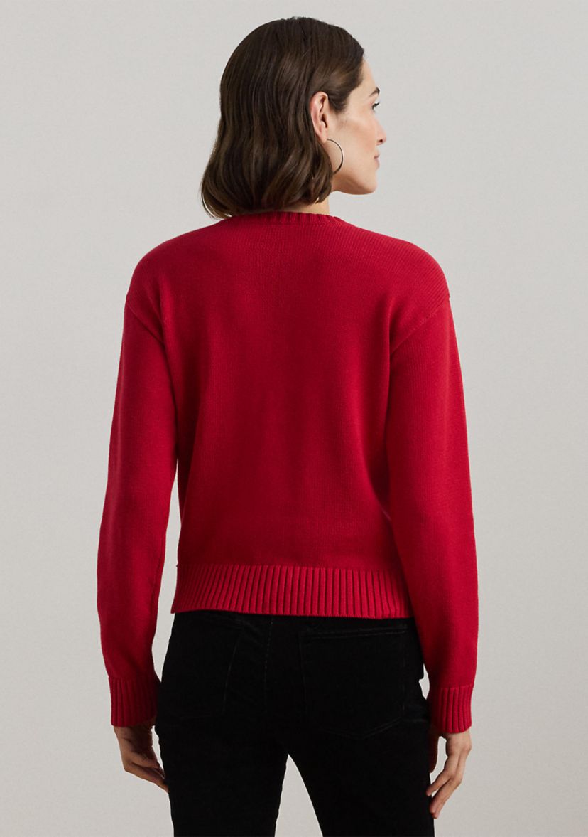 Petite Size Intarsia-Knit Crest Cotton Sweater