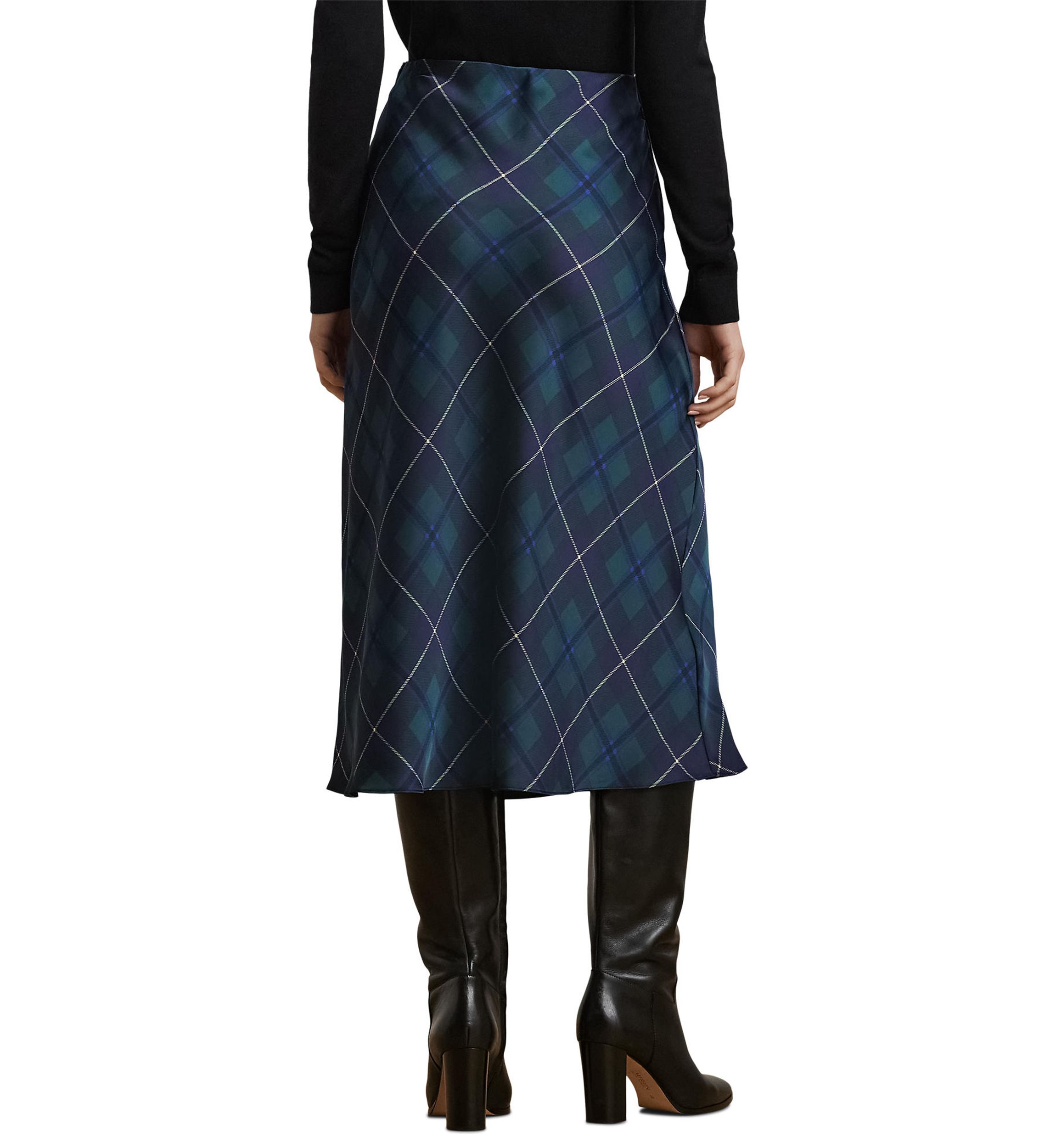 Petite Plaid Satin Charmeuse Midi Skirt