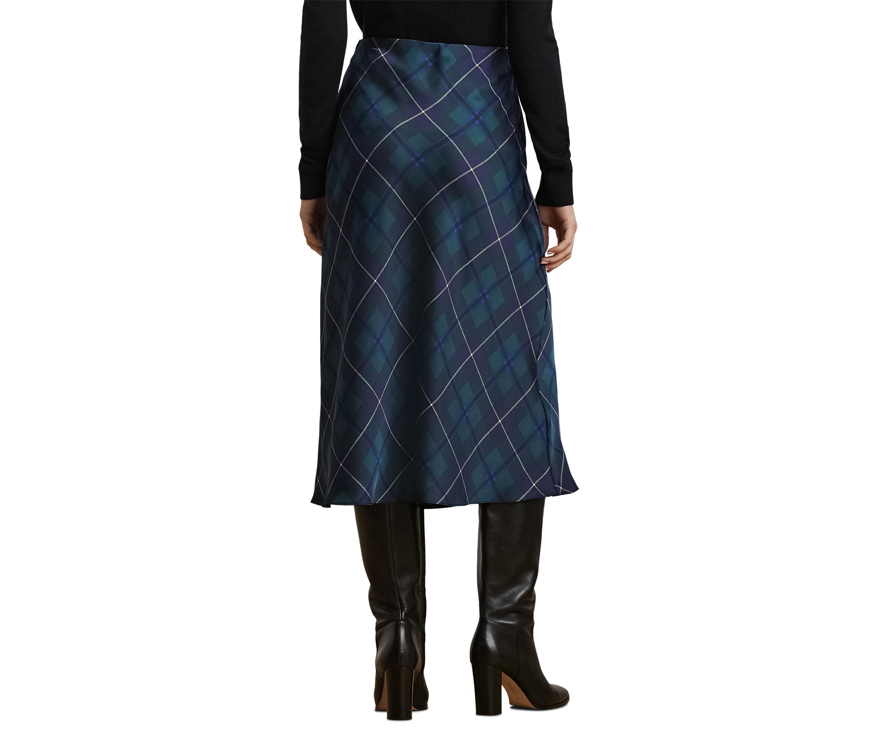 Petite Plaid Satin Charmeuse Midi Skirt