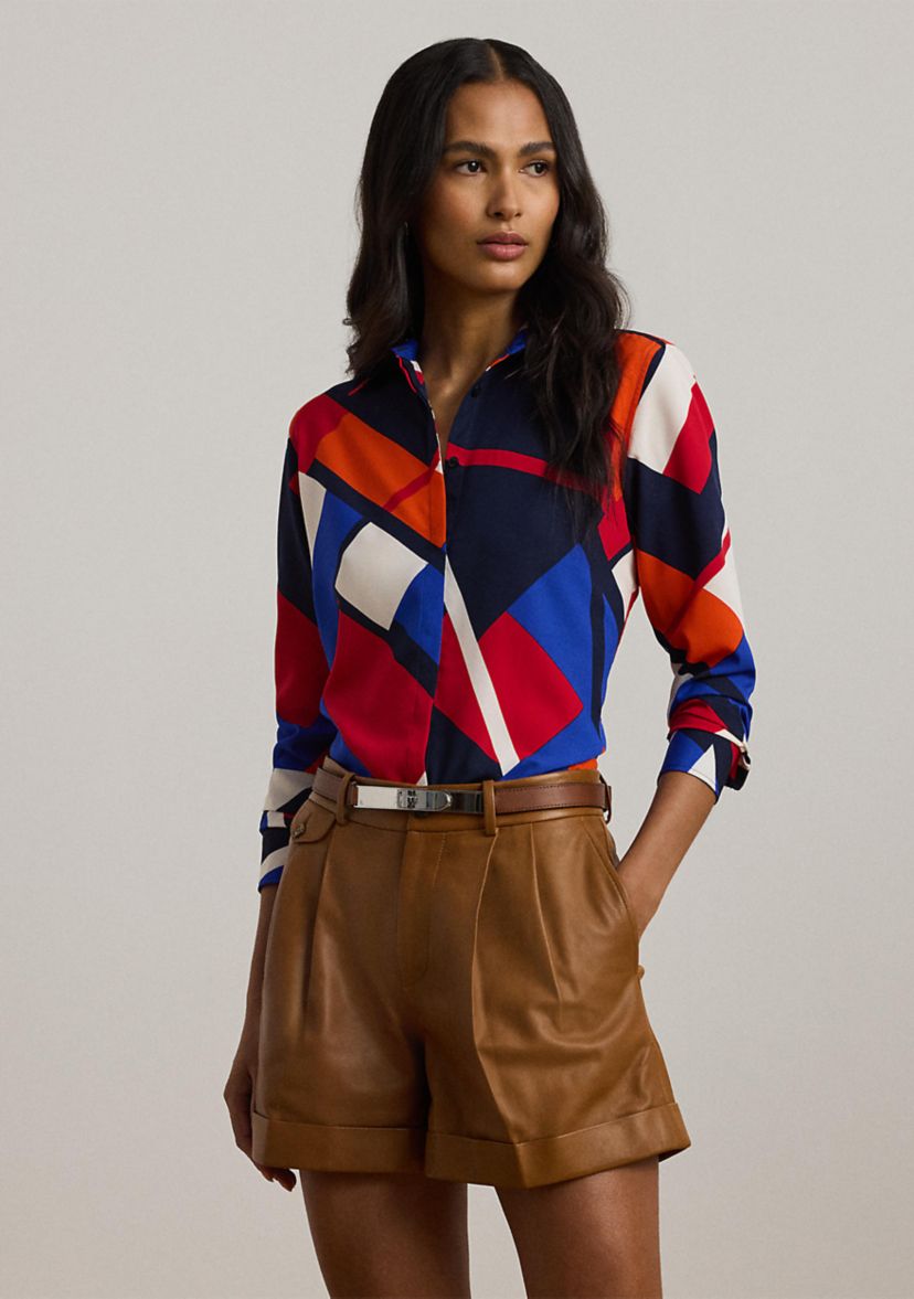 Petite Classic Fit Print Crepe Shirt