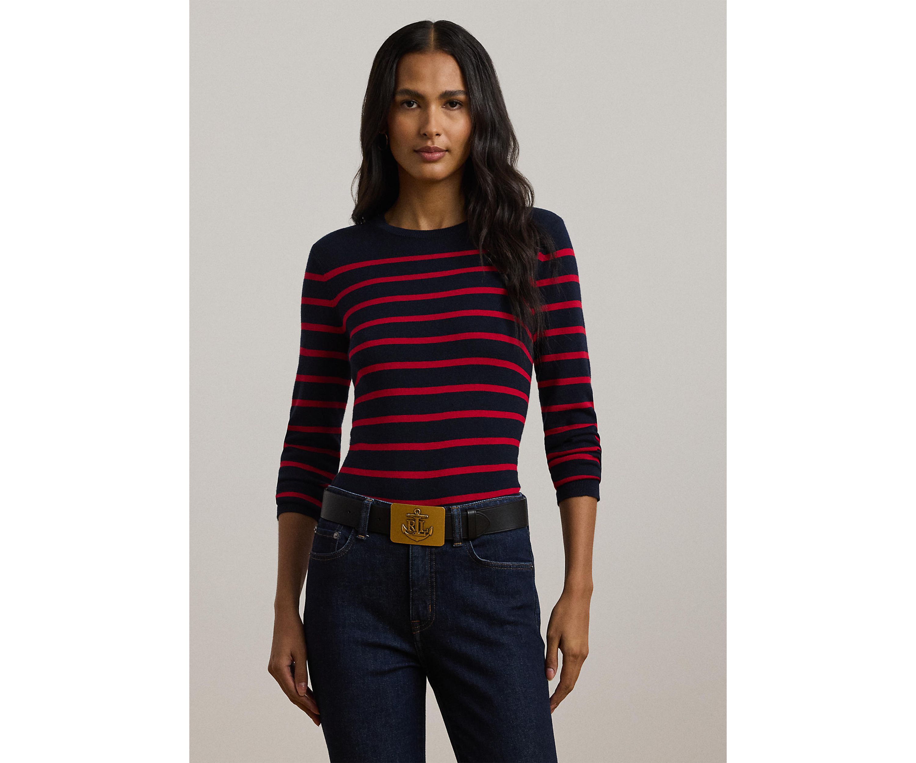 Petite Striped Cotton-Blend Sweater