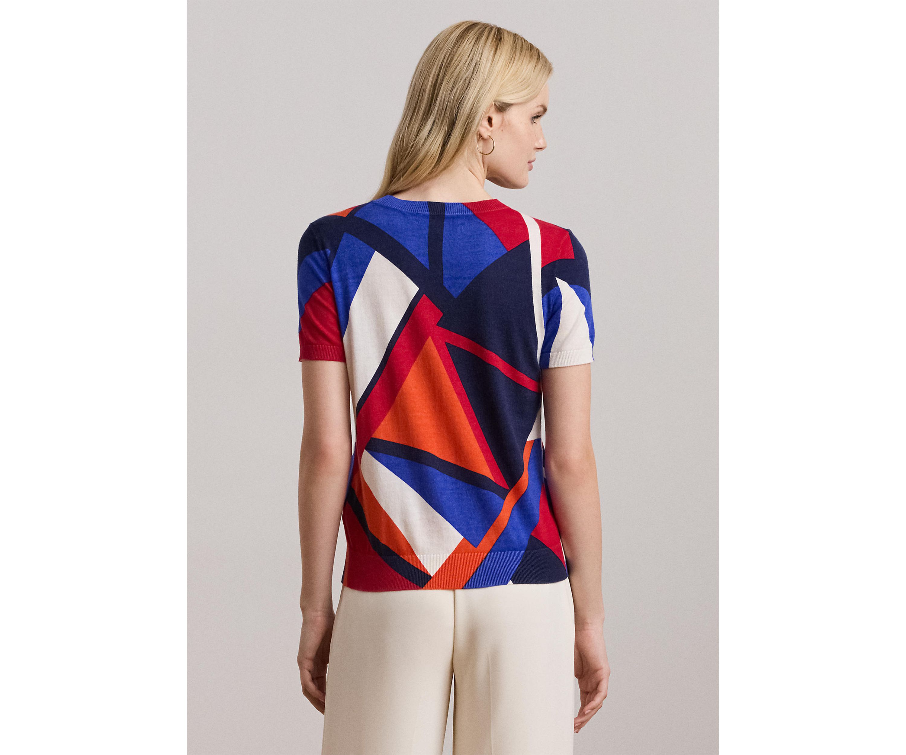 Petite Print Cotton-Blend Short-Sleeve Sweater