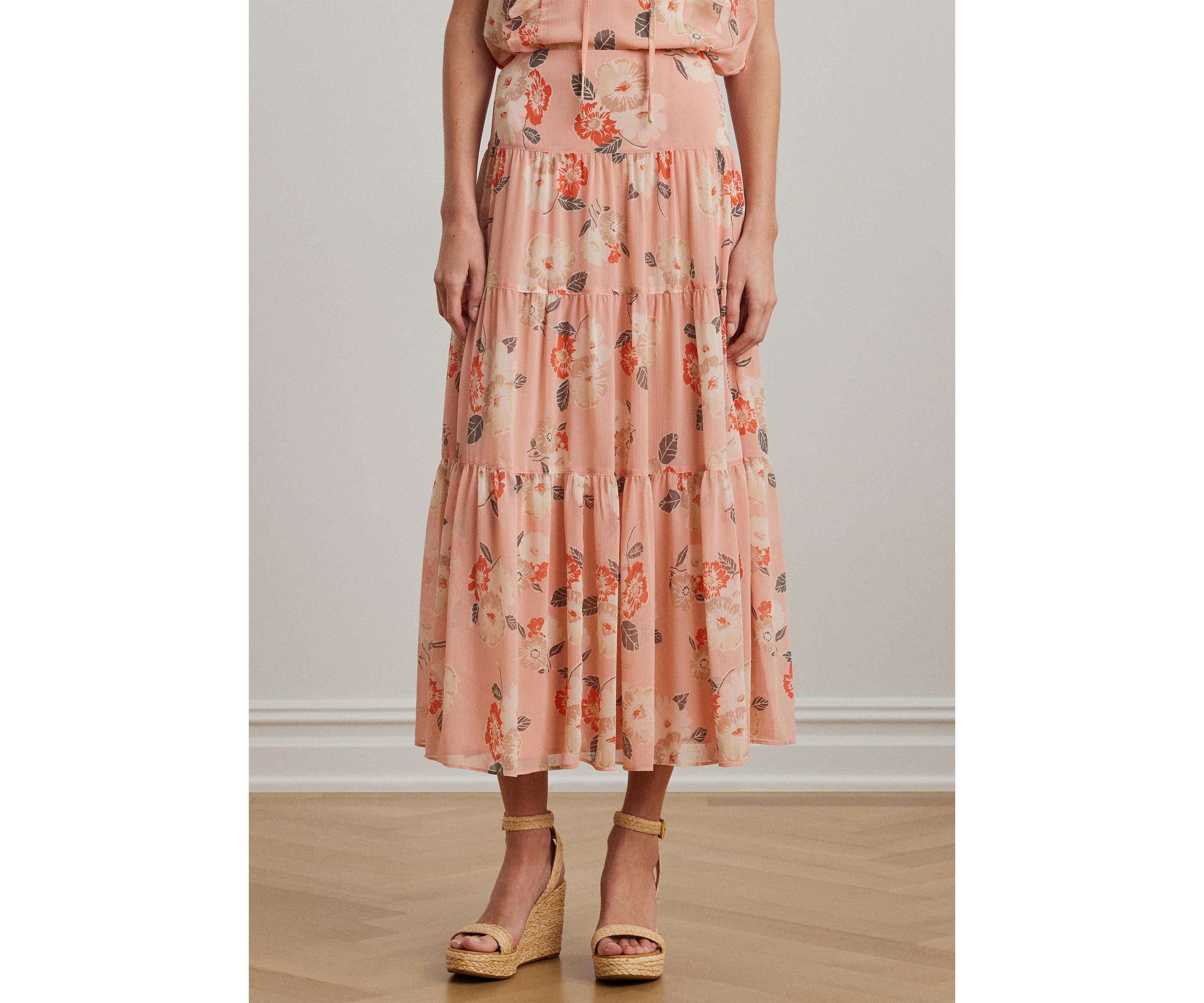 Petite Floral Crinkle Georgette Tiered Skirt