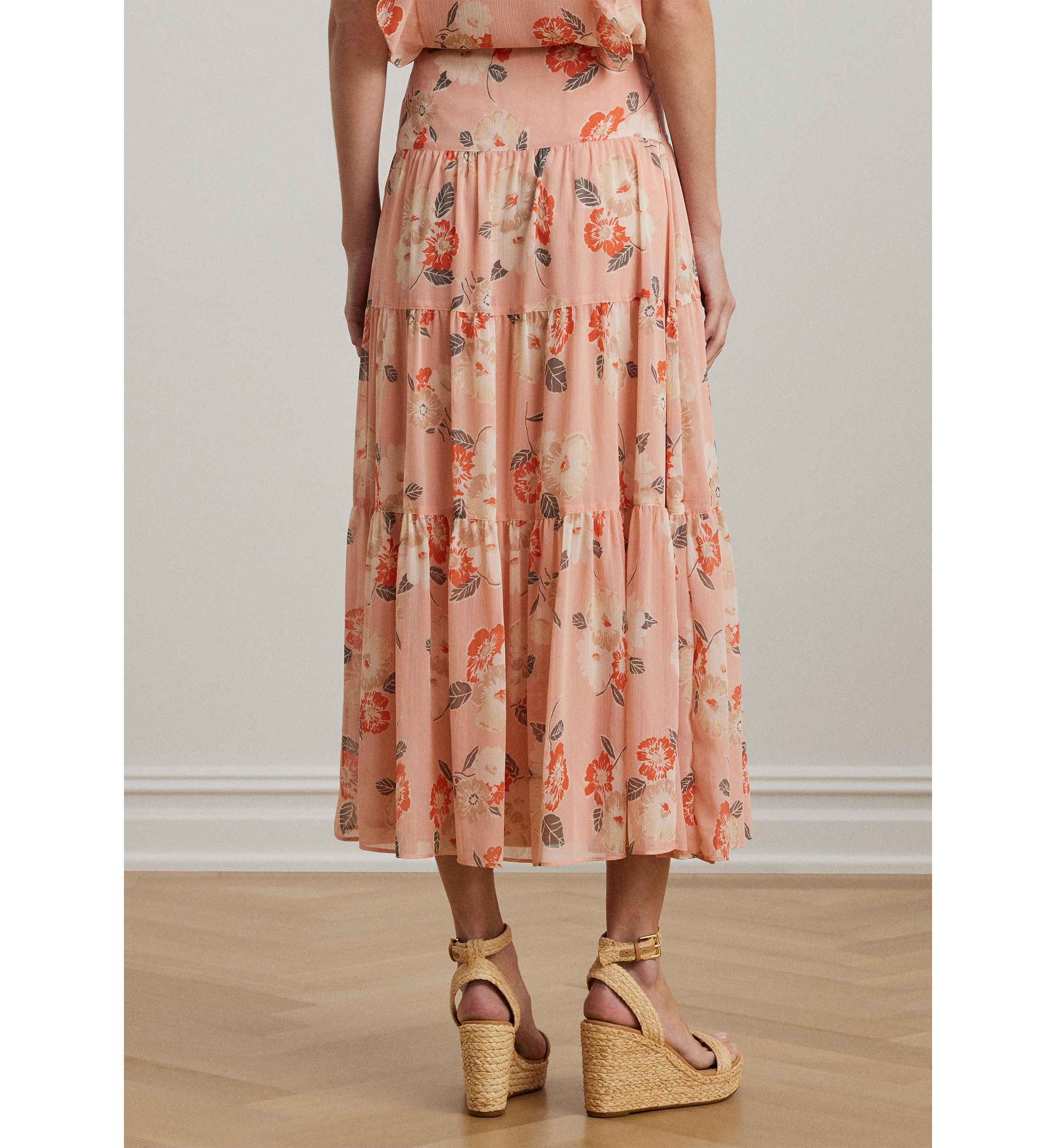 Petite Floral Crinkle Georgette Tiered Skirt
