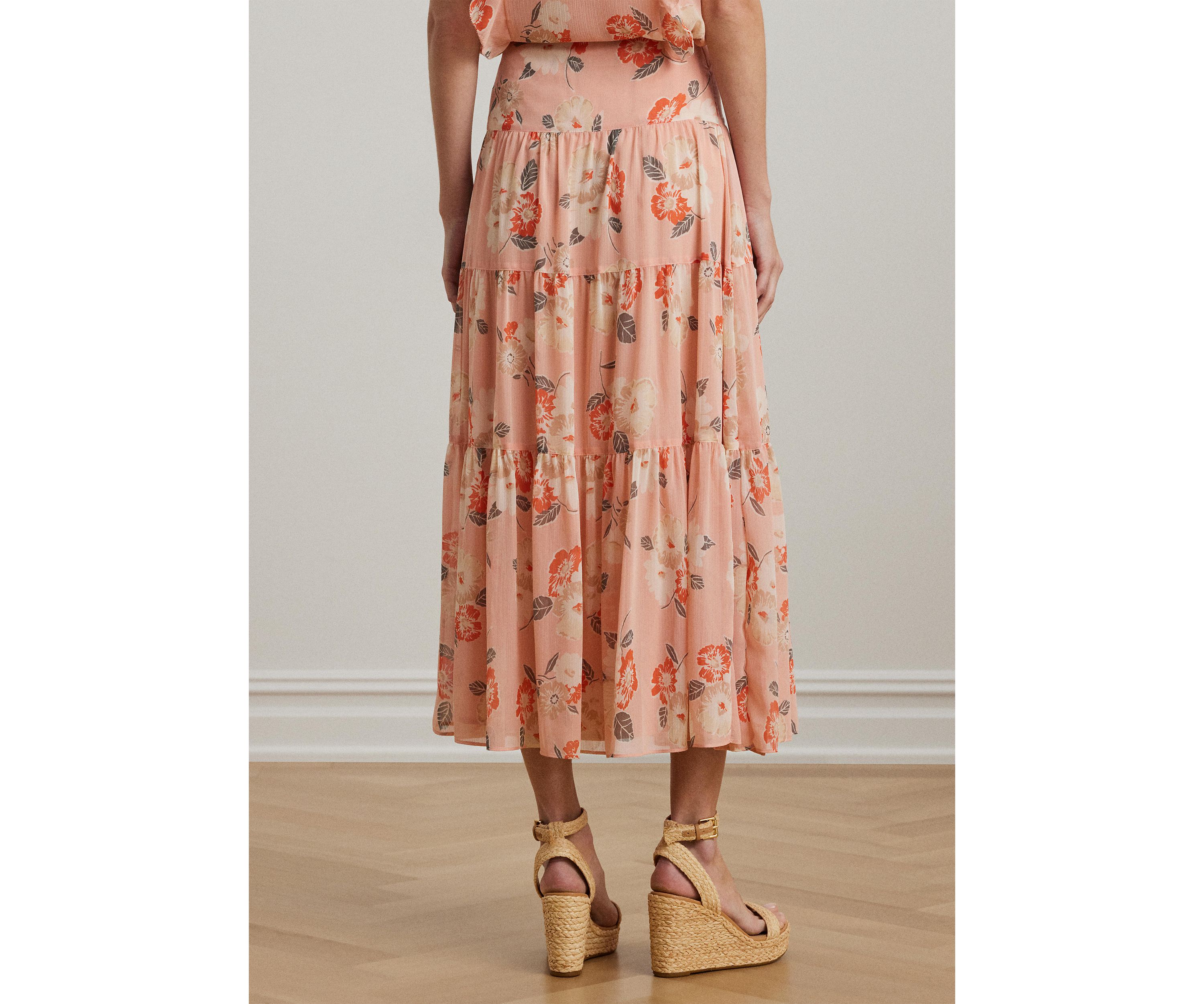 Petite Floral Crinkle Georgette Tiered Skirt