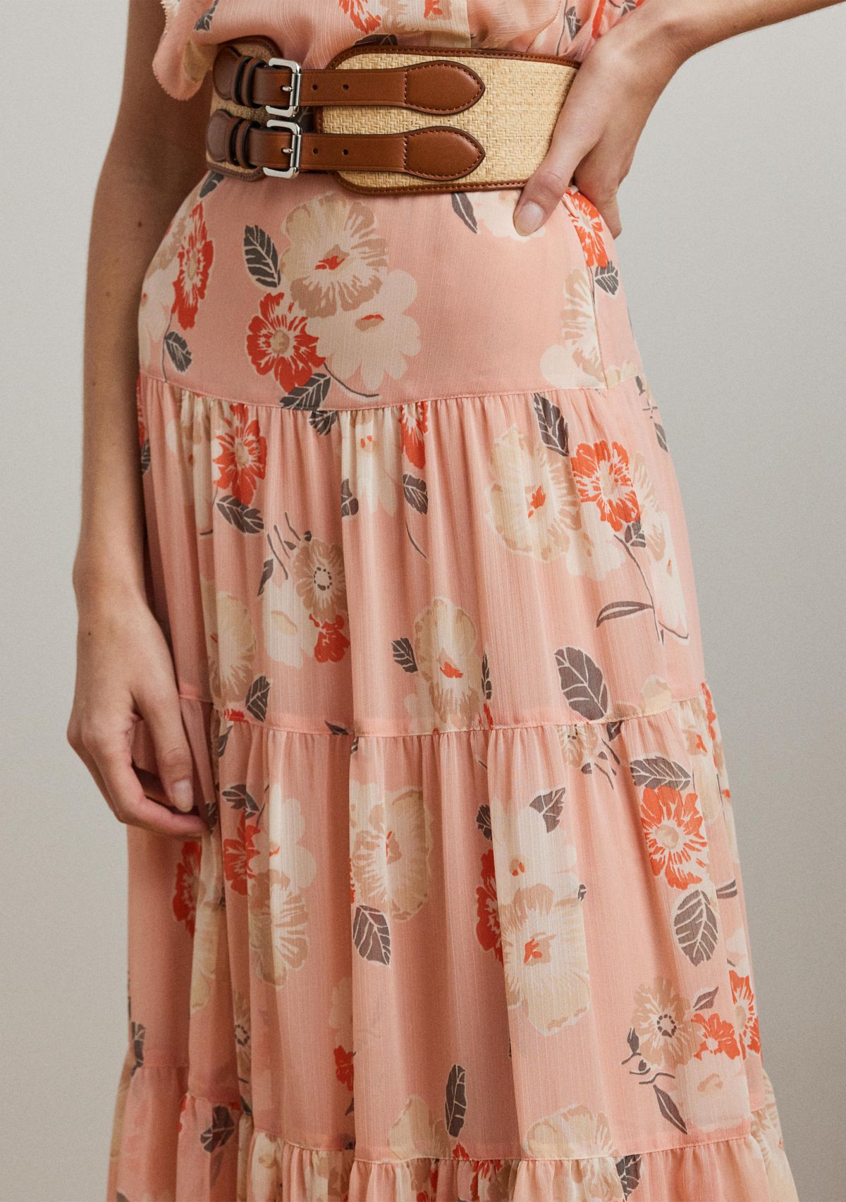 Petite Floral Crinkle Georgette Tiered Skirt